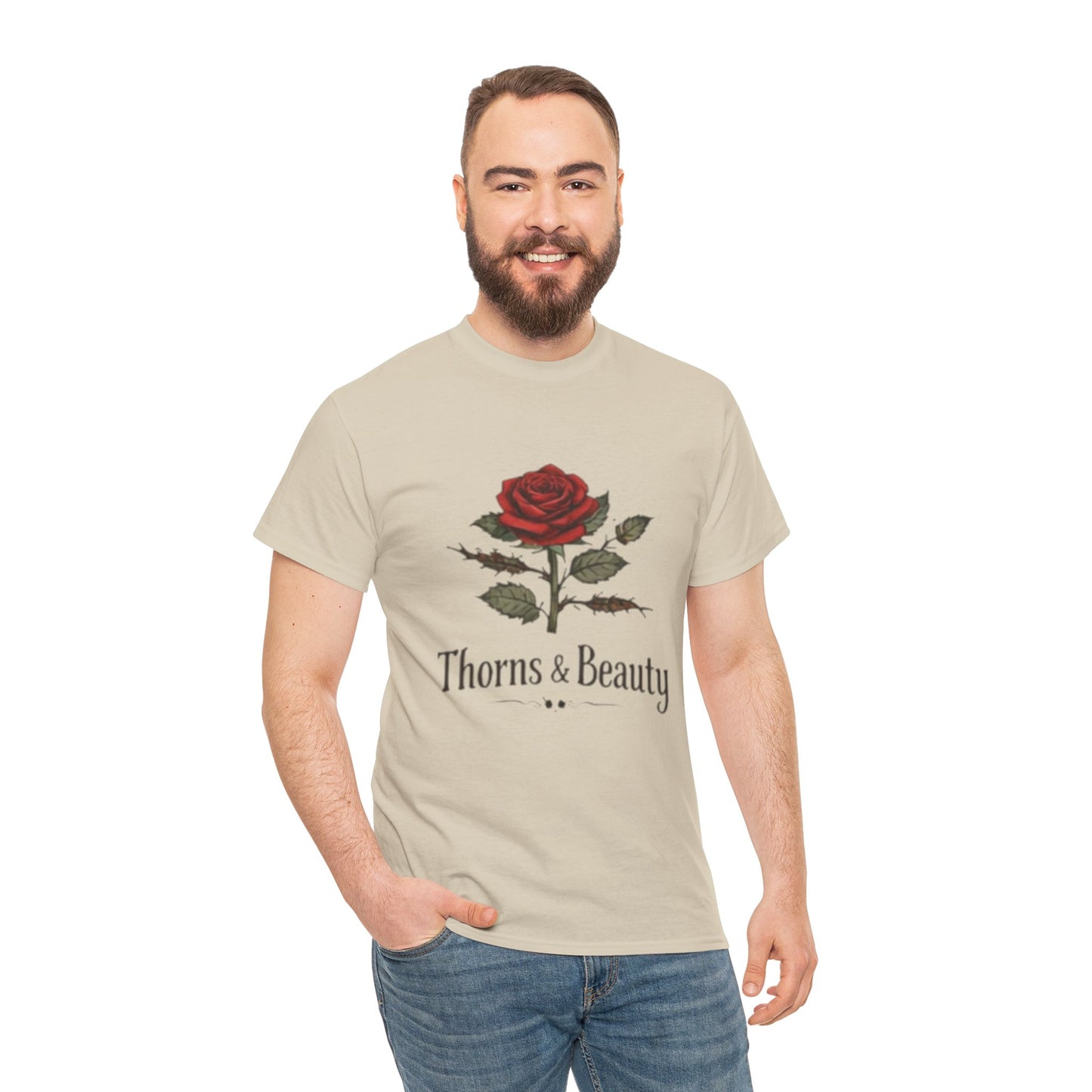 Thorns & Beauty Rose T-Shirt – Minimalist Floral Graphic Tee, Aesthetic Rose Design, Elegant Botanical Shirt