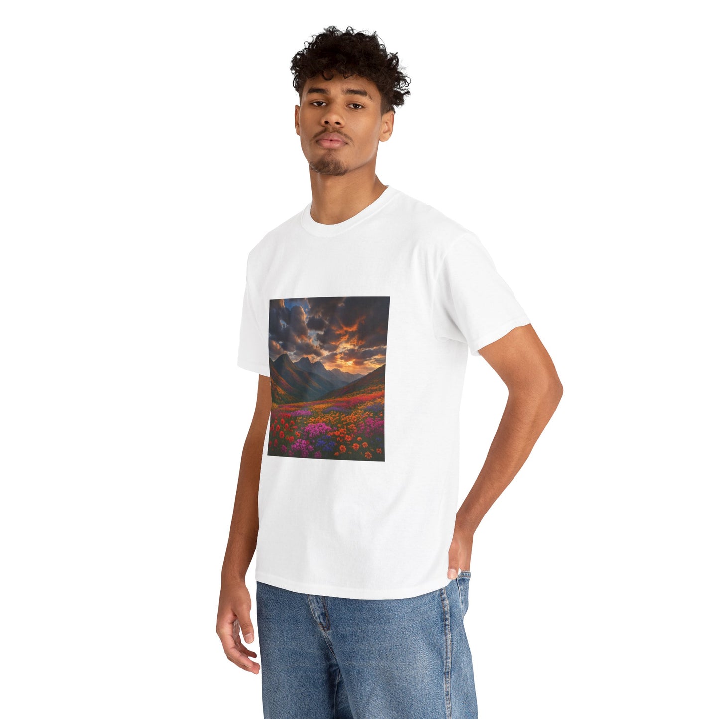 Wildflower Mountain Landscape T-Shirt – Minimalist Nature Graphic Tee