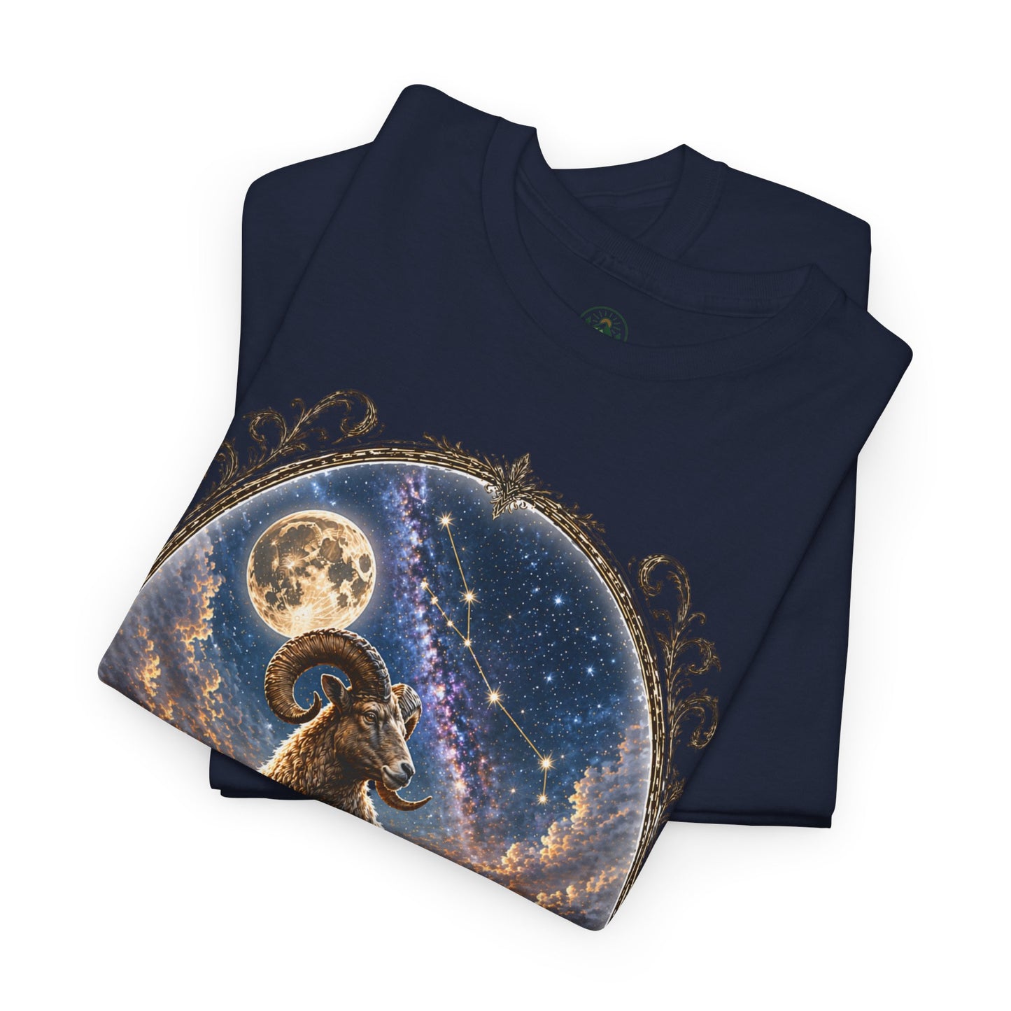 Aries Zodiac T-Shirt – Mystic Ram Moon Shirt, Astrology Graphic Tee, Spiritual Horoscope Design