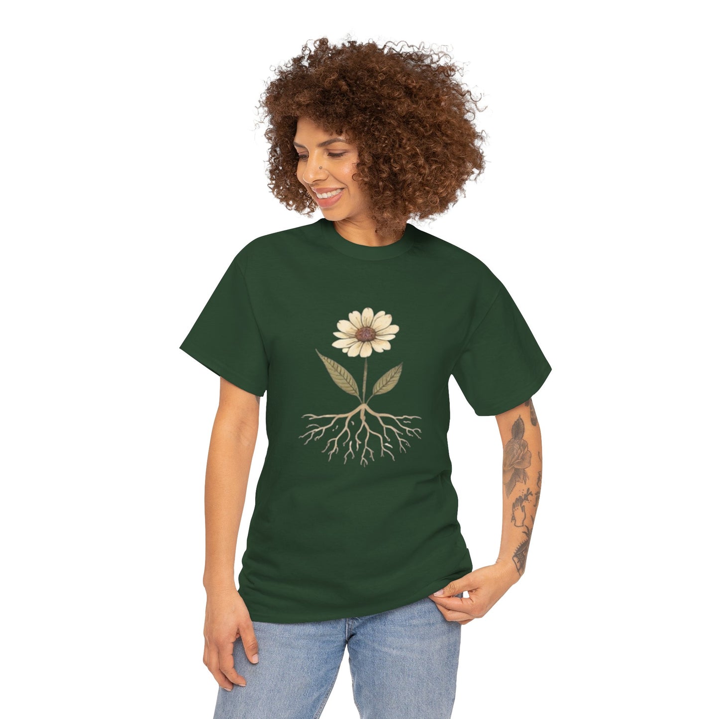 Minimalist Flower Roots T-Shirt – Nature Inspired Graphic Tee, Botanical Design, Aesthetic Plant Shirt, Unisex Cotton Tee