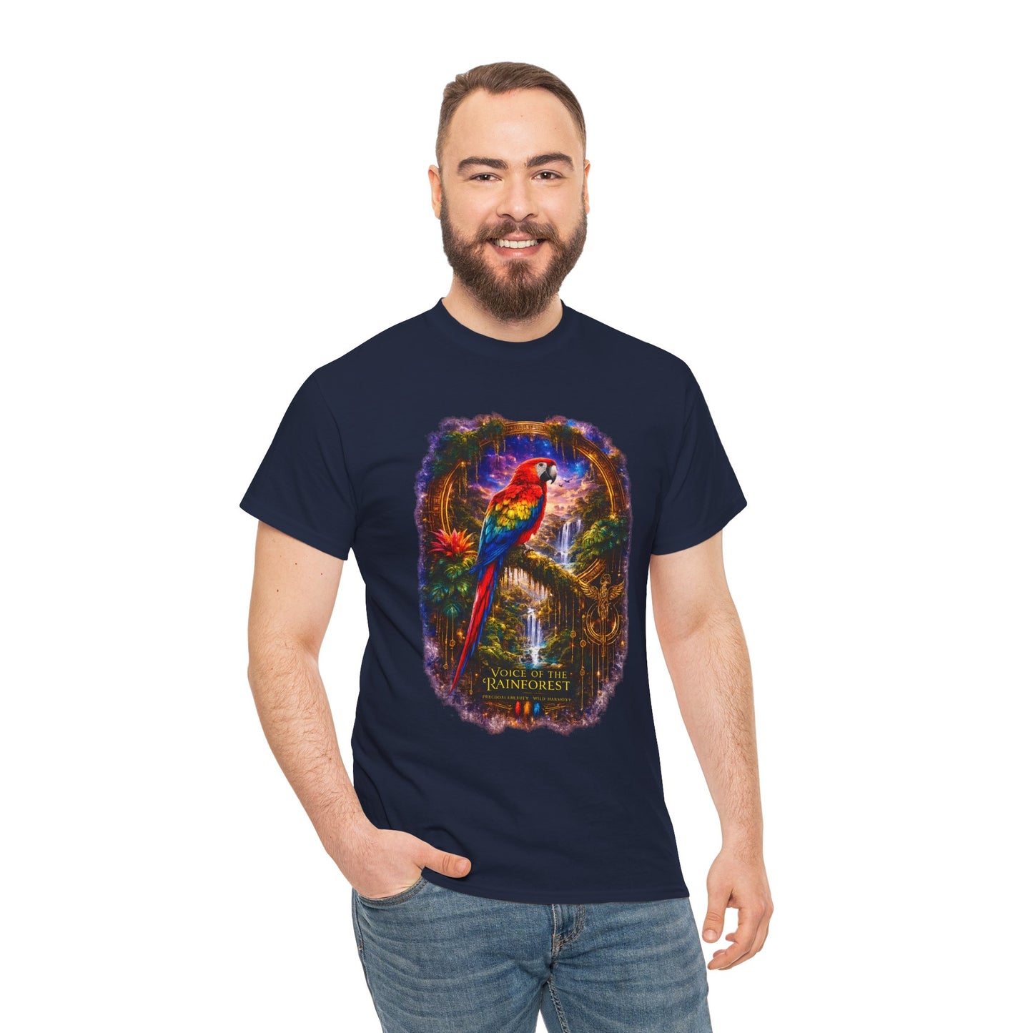 Scarlet Macaw T-Shirt – Tropical Rainforest Cosmic Design | Exotic Bird Wildlife Tee