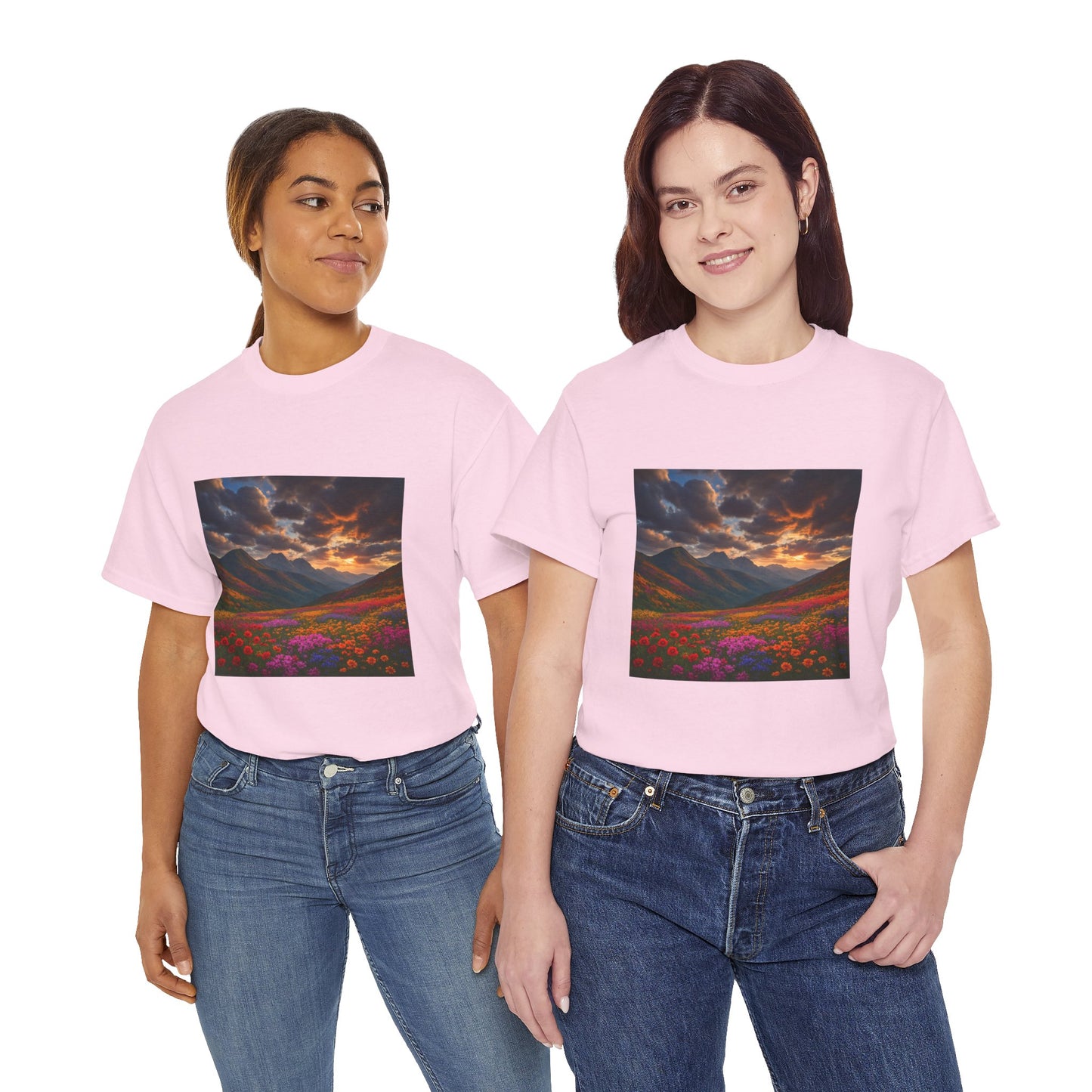 Wildflower Mountain Landscape T-Shirt – Minimalist Nature Graphic Tee