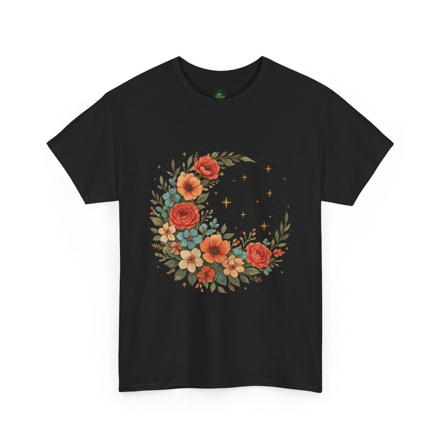 Floral Crescent Moon T-Shirt – Boho Nature Aesthetic Tee