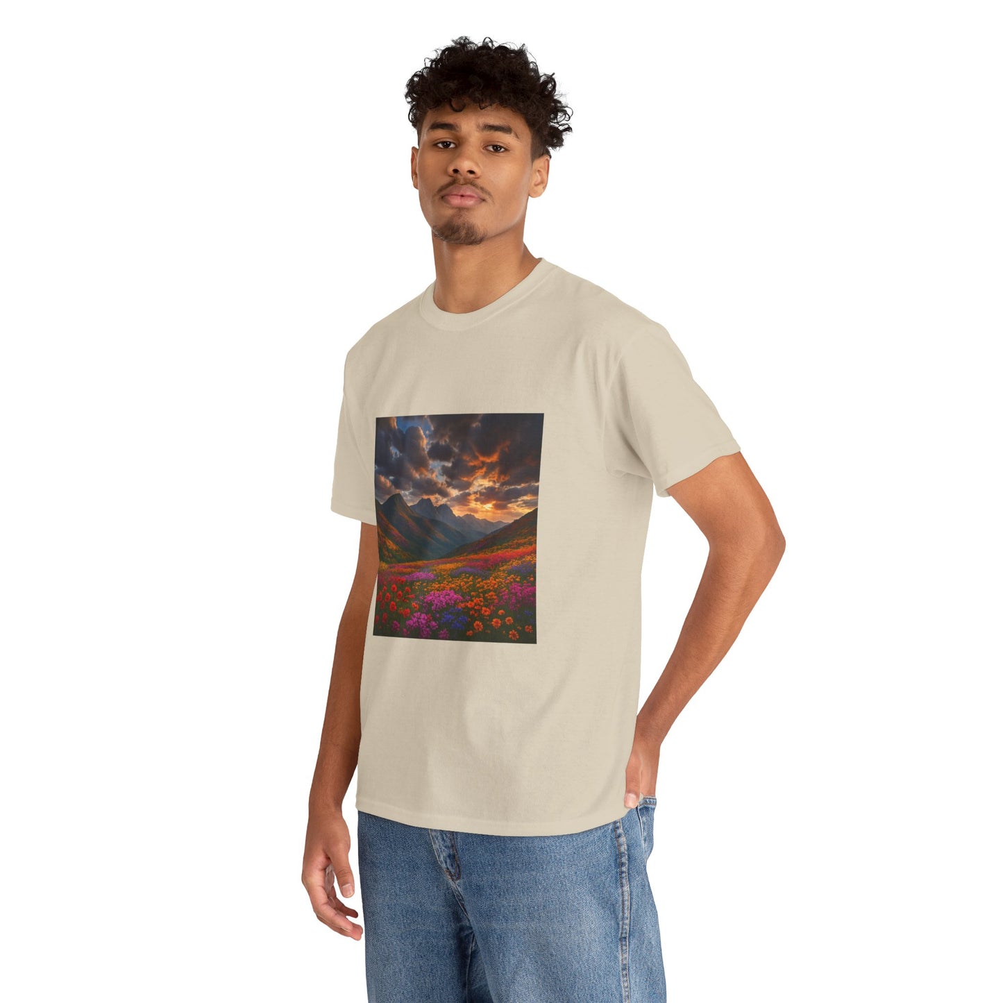 Wildflower Mountain Landscape T-Shirt – Minimalist Nature Graphic Tee