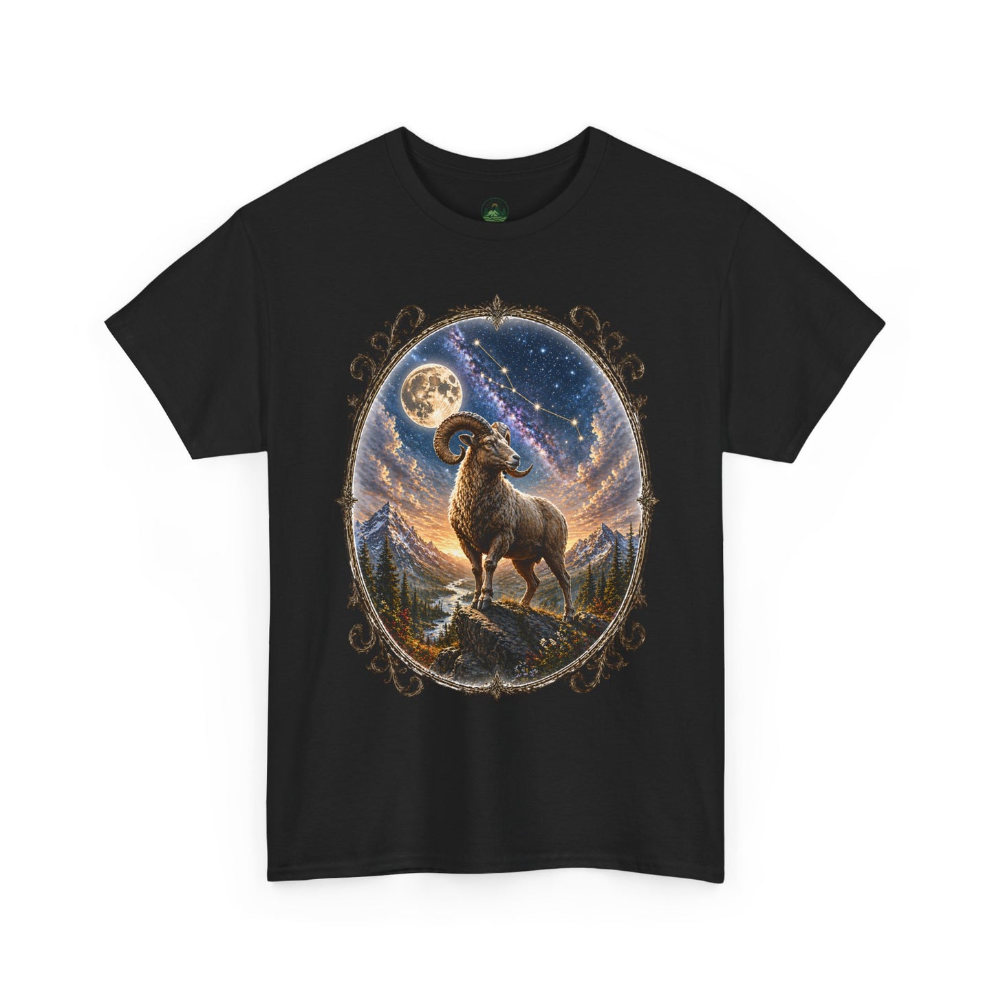 Aries Zodiac T-Shirt – Mystic Ram Moon Shirt, Astrology Graphic Tee, Spiritual Horoscope Design