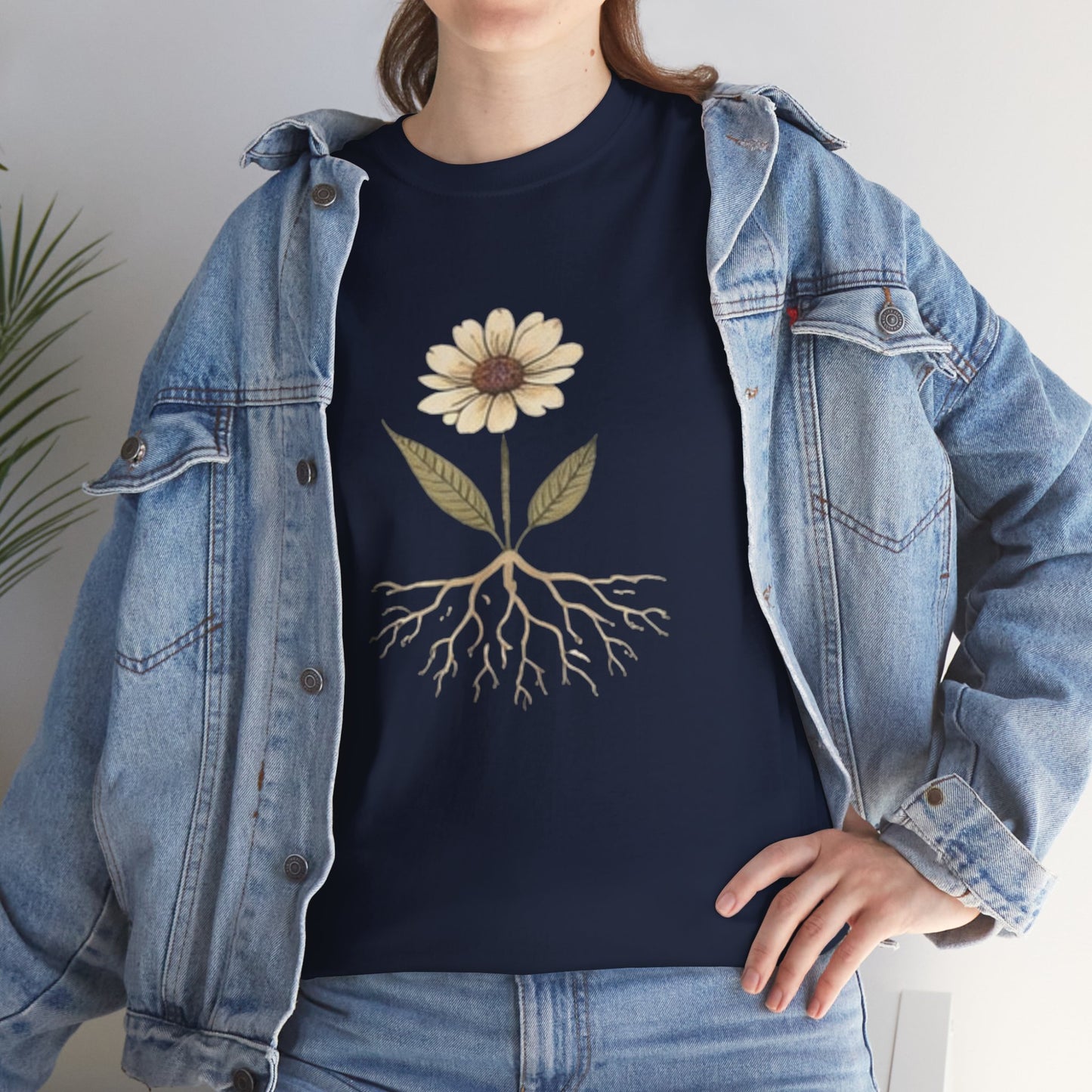 Minimalist Flower Roots T-Shirt – Nature Inspired Graphic Tee, Botanical Design, Aesthetic Plant Shirt, Unisex Cotton Tee
