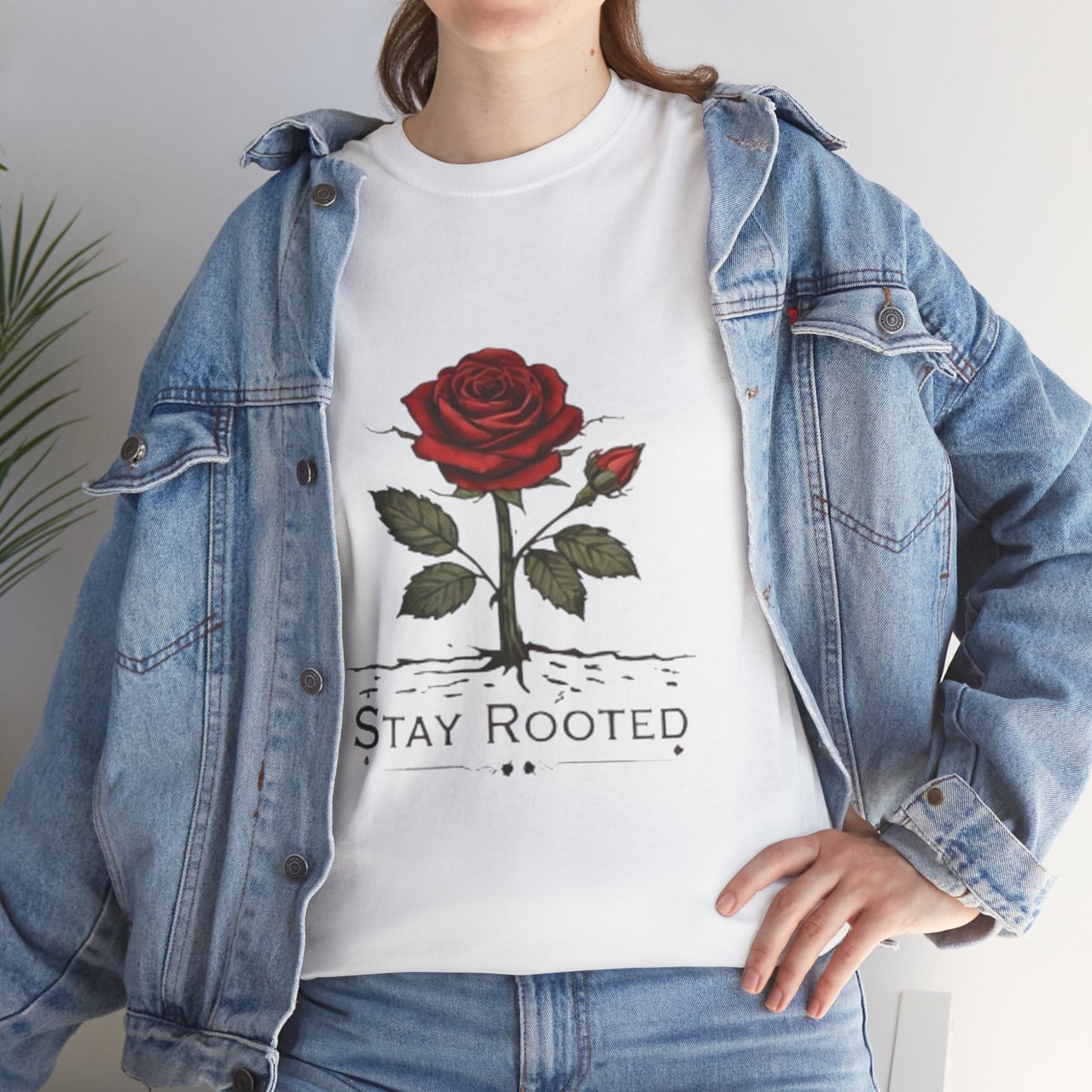 Stay Rooted Rose T-Shirt – Minimalist Nature Graphic Tee, Unisex Botanical Shirt, Nature Lover Gift