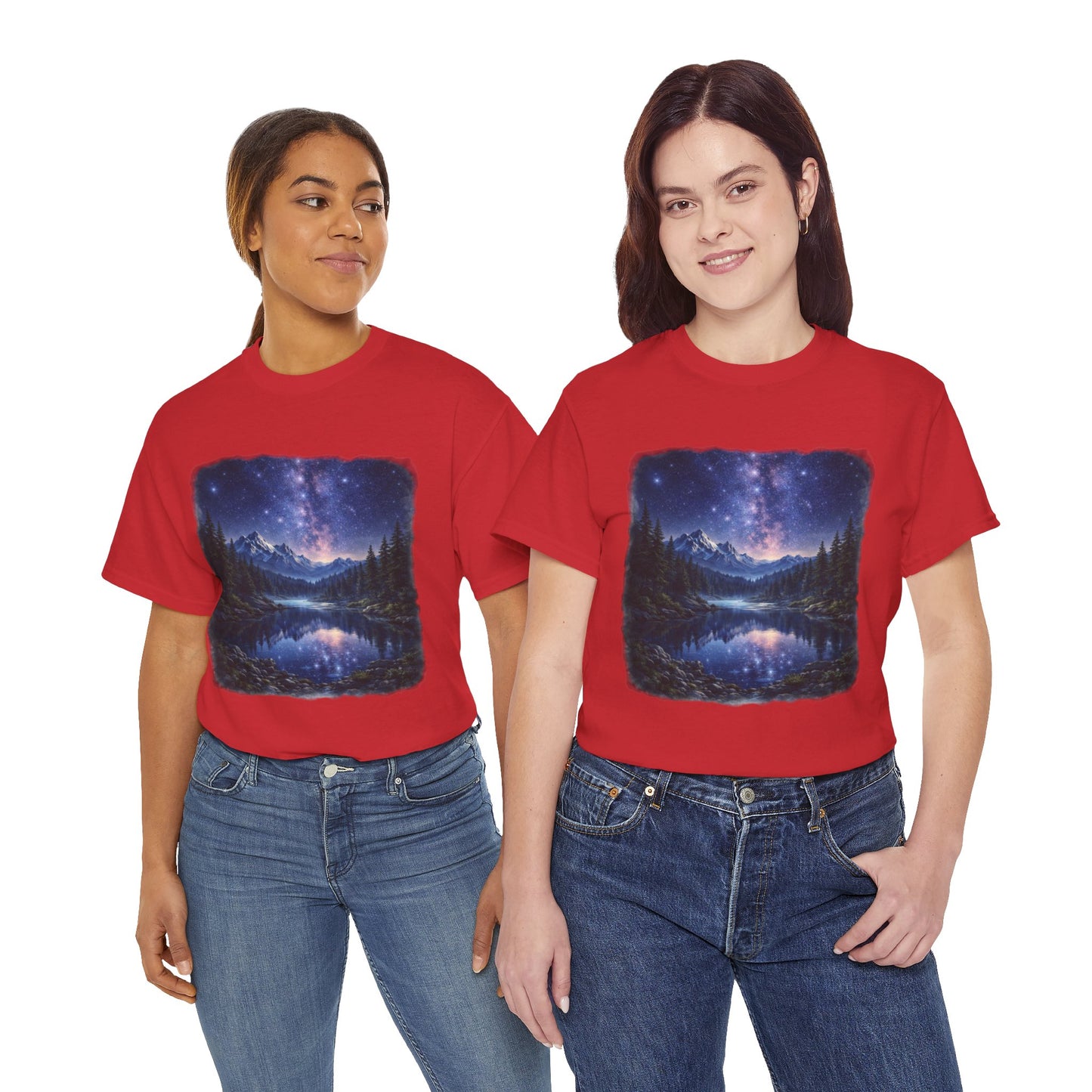 Midnight Reflection Nature T-Shirt – Moonlit Lake & Forest Design