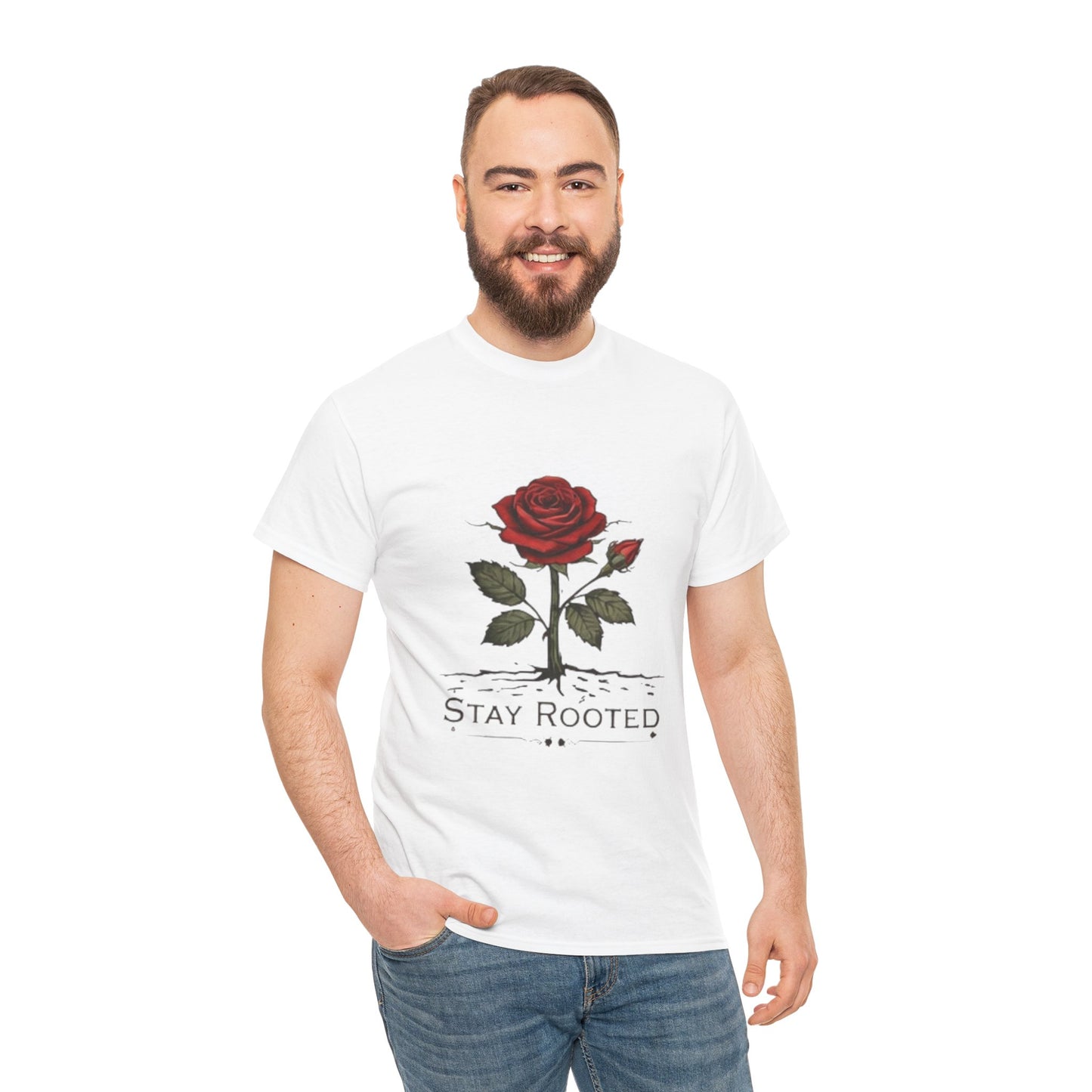 Stay Rooted Rose T-Shirt – Minimalist Nature Graphic Tee, Unisex Botanical Shirt, Nature Lover Gift