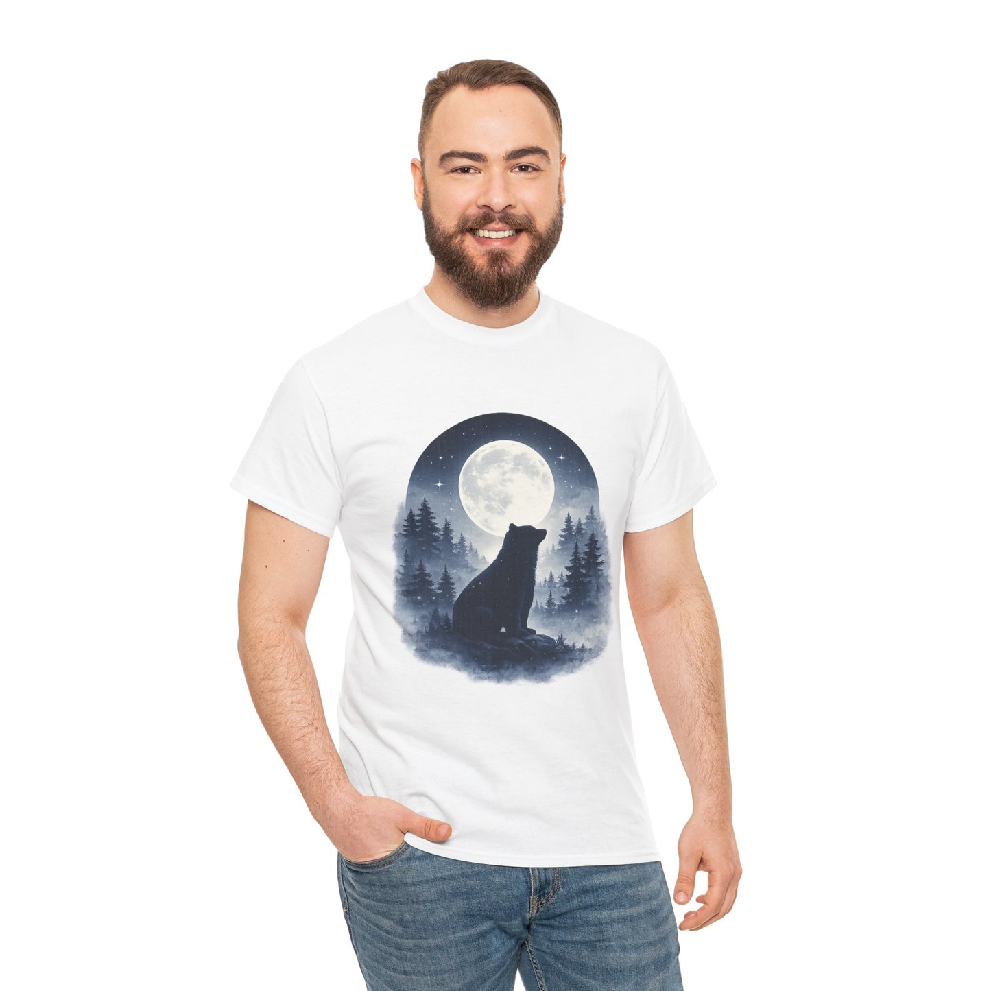 Mystic Bear Silhouette T-Shirt – Minimalist Nature Graphic Tee, Forest Spirit Design, Wildlife Lover Shirt