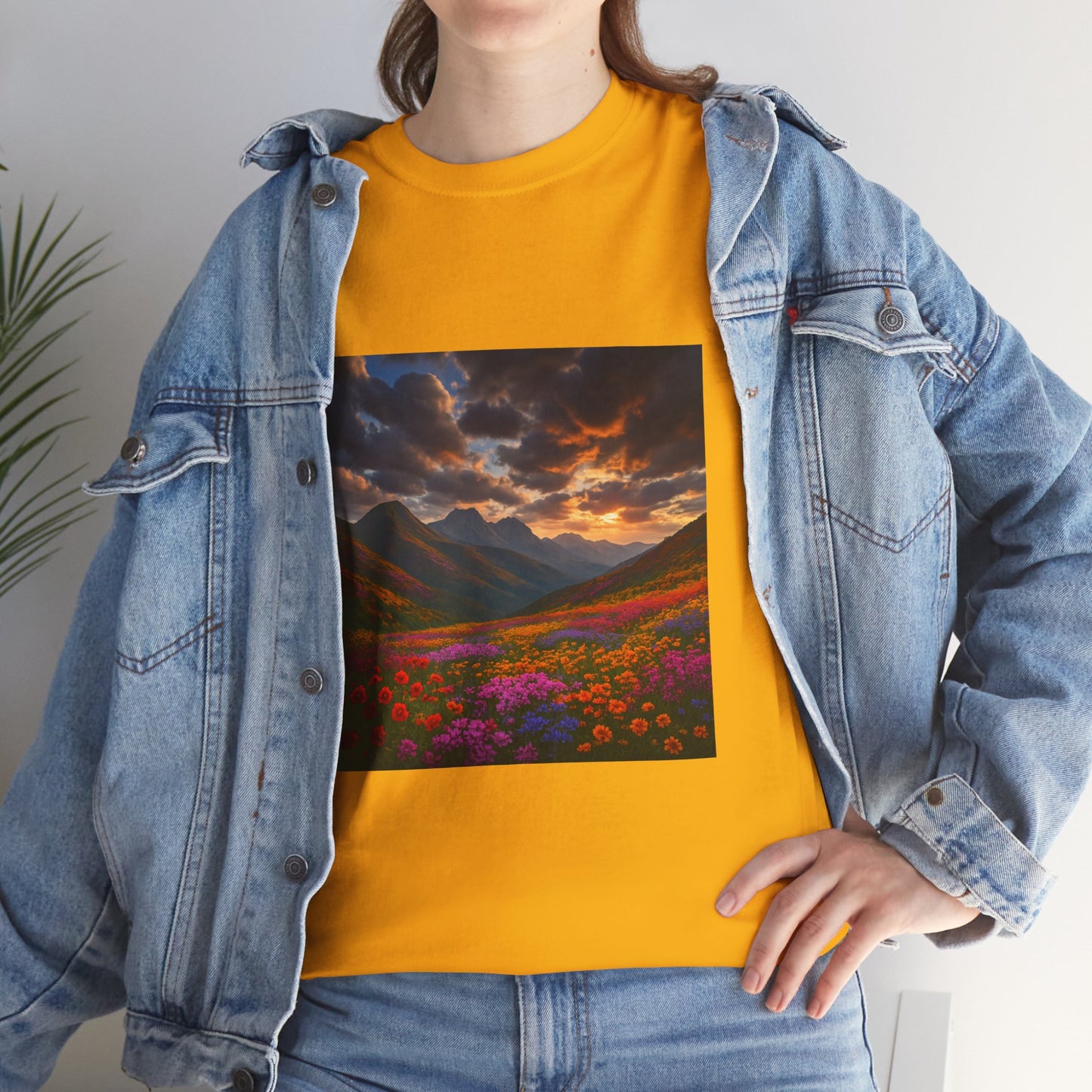 Wildflower Mountain Landscape T-Shirt – Minimalist Nature Graphic Tee