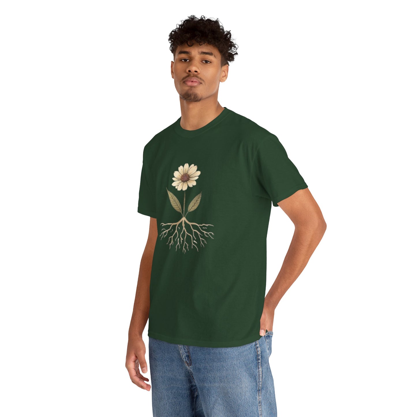 Minimalist Flower Roots T-Shirt – Nature Inspired Graphic Tee, Botanical Design, Aesthetic Plant Shirt, Unisex Cotton Tee