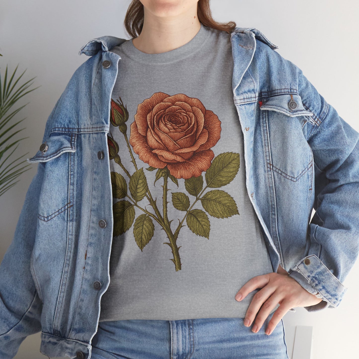 Vintage Botanical Rose T-Shirt – Minimalist Floral Aesthetic Tee