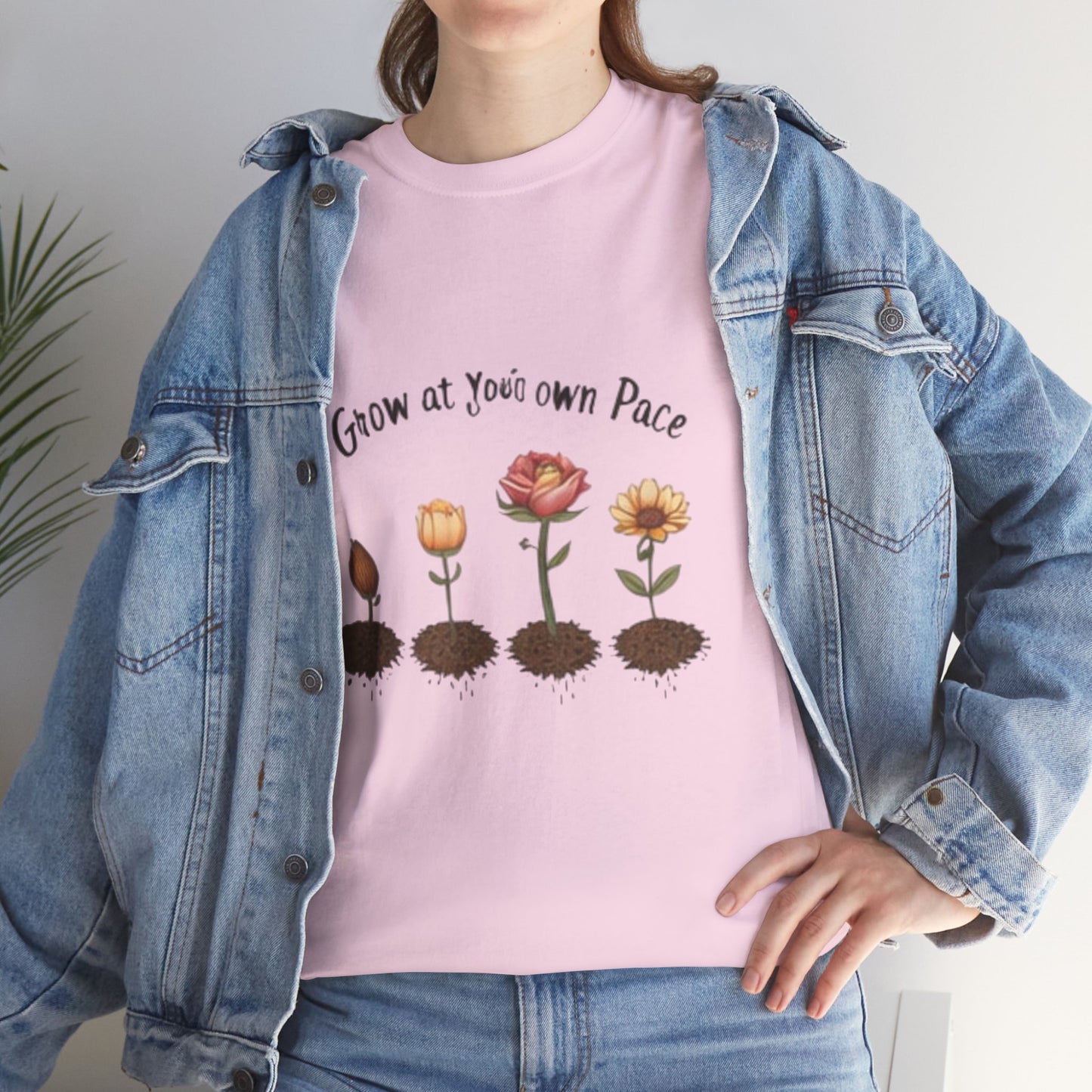 Grow at Your Own Pace T-Shirt – Minimalist Flower Pot Tee, Aesthetic Botanical Shirt, Unisex Gift for Plant Lovers