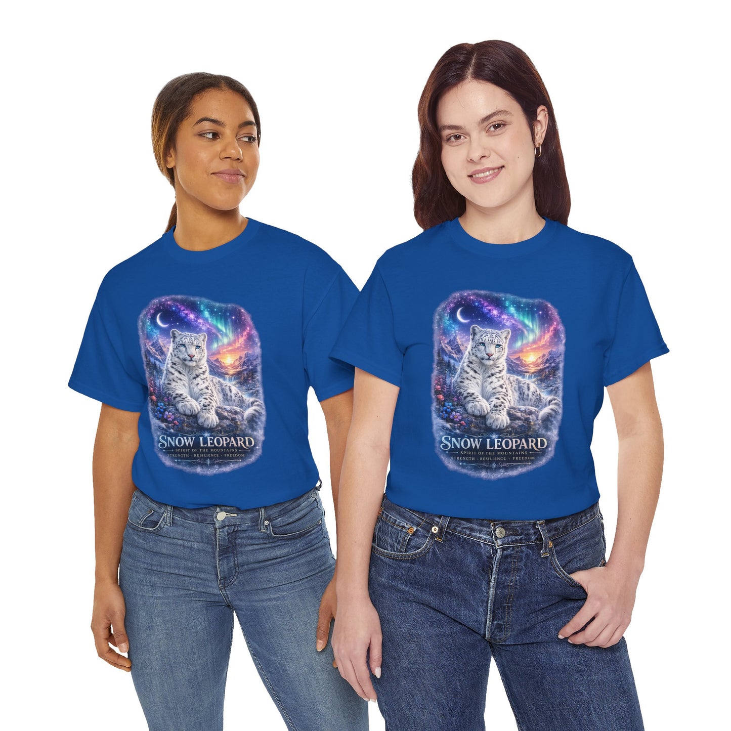 Snow Leopard T-Shirt – Mystic Mountain Wildlife Design | Cosmic Big Cat Graphic Tee