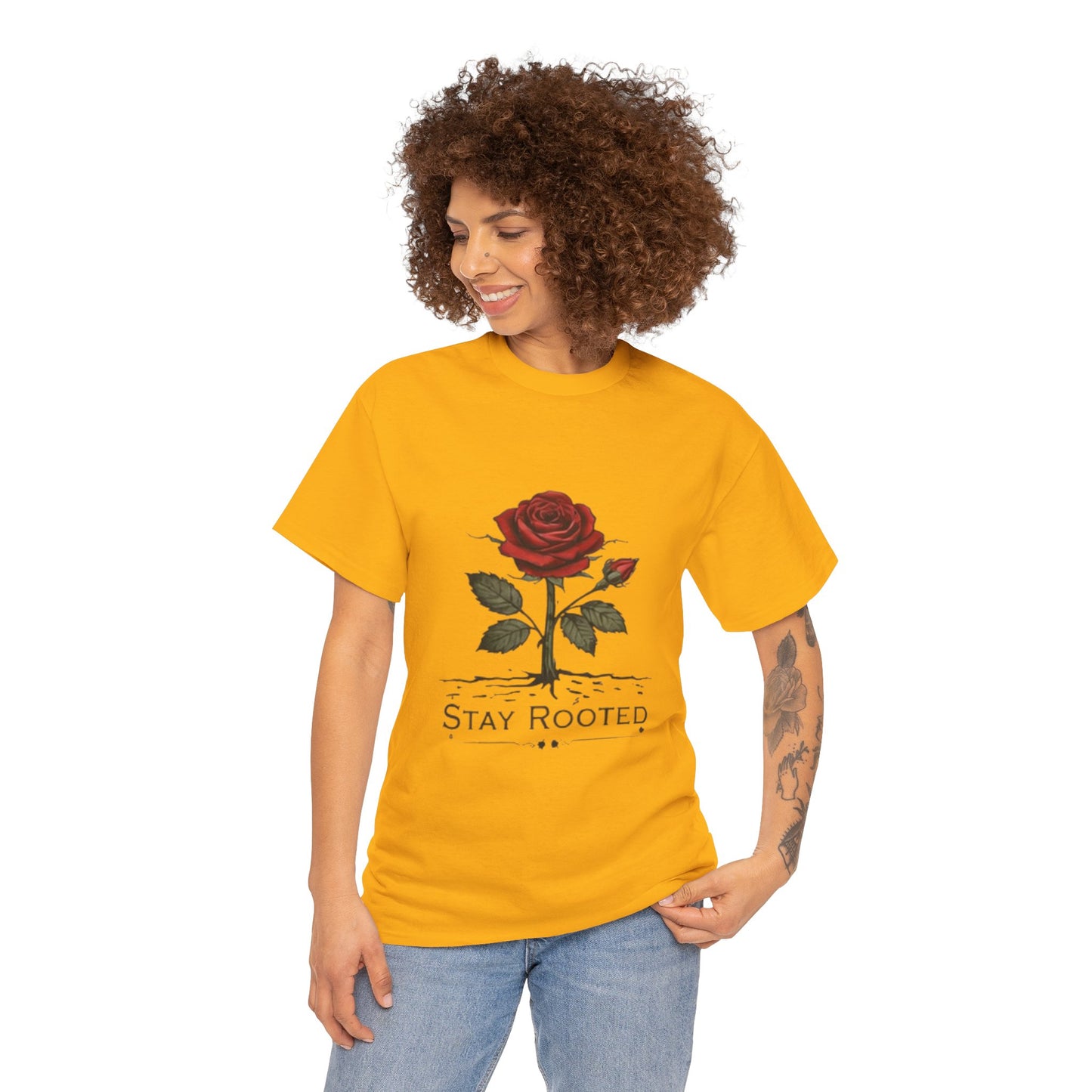 Stay Rooted Rose T-Shirt – Minimalist Nature Graphic Tee, Unisex Botanical Shirt, Nature Lover Gift