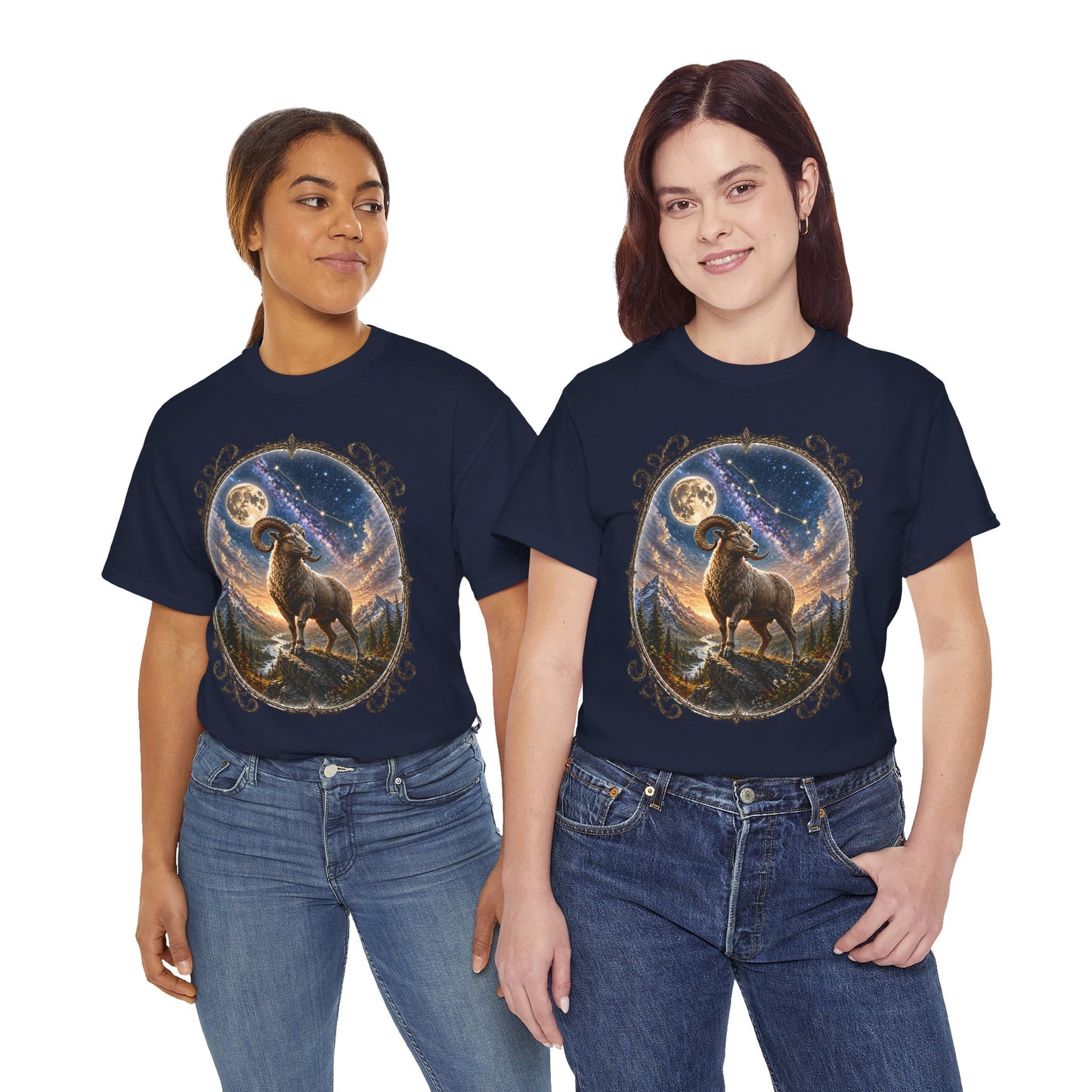 Aries Zodiac T-Shirt – Mystic Ram Moon Shirt, Astrology Graphic Tee, Spiritual Horoscope Design