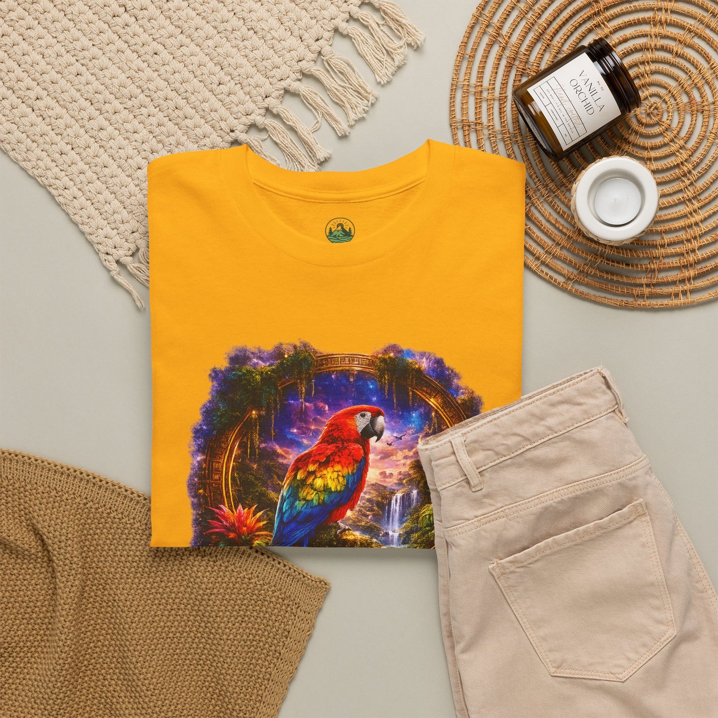 Scarlet Macaw T-Shirt – Tropical Rainforest Cosmic Design | Exotic Bird Wildlife Tee