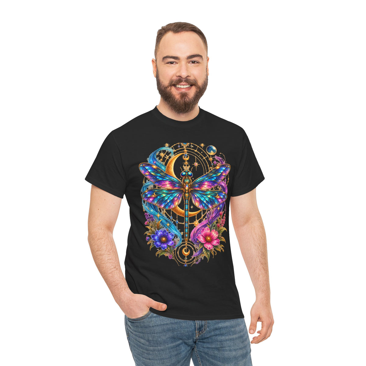 Celestial Dragonfly T-Shirt – Moon & Wildflower Nature Tee