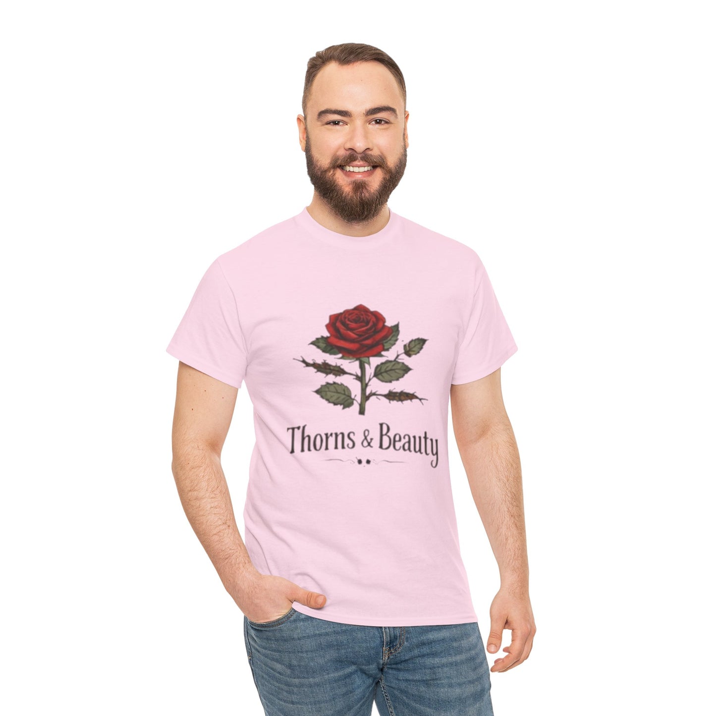 Thorns & Beauty Rose T-Shirt – Minimalist Floral Graphic Tee, Aesthetic Rose Design, Elegant Botanical Shirt