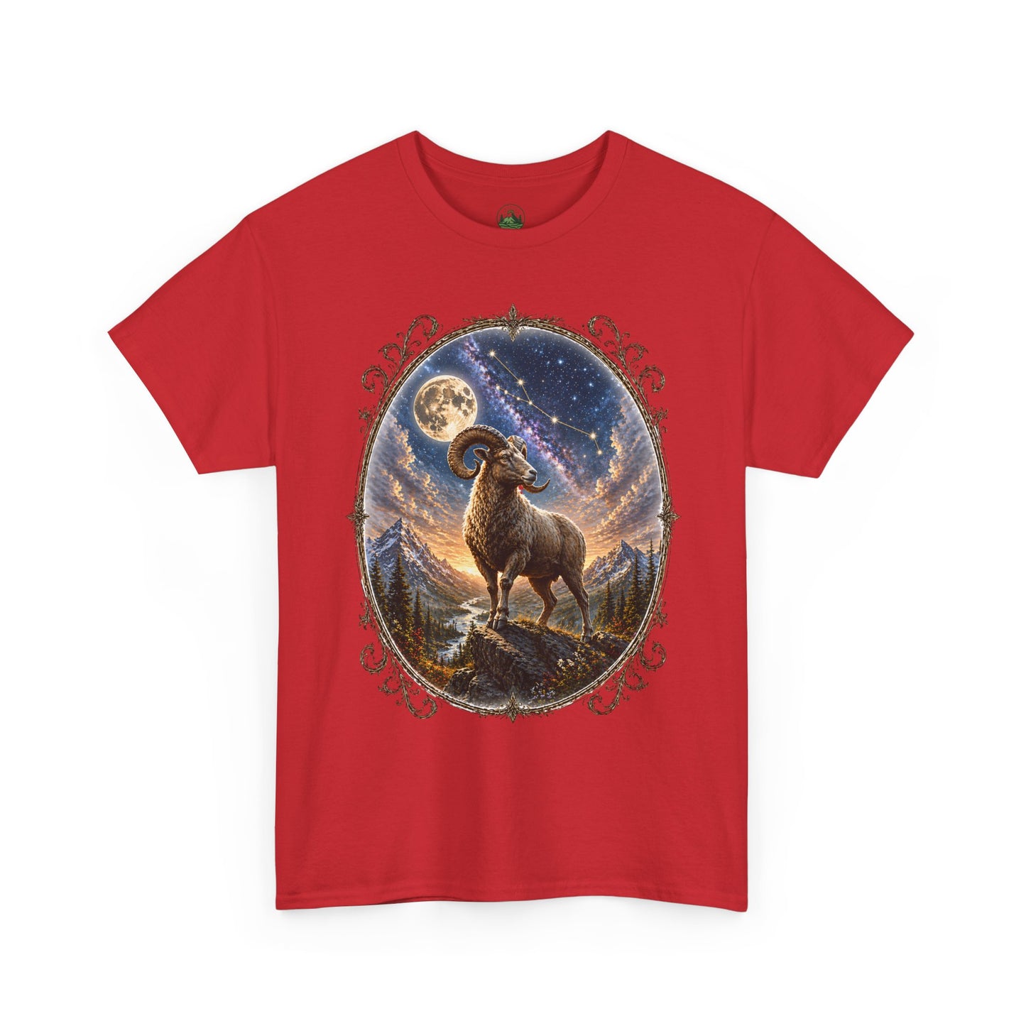 Aries Zodiac T-Shirt – Mystic Ram Moon Shirt, Astrology Graphic Tee, Spiritual Horoscope Design