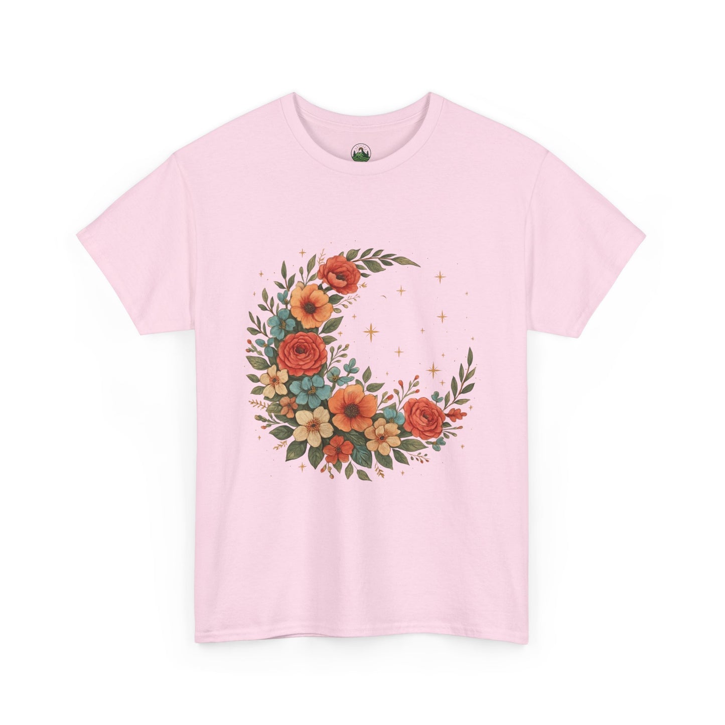 Floral Crescent Moon T-Shirt – Boho Nature Aesthetic Tee