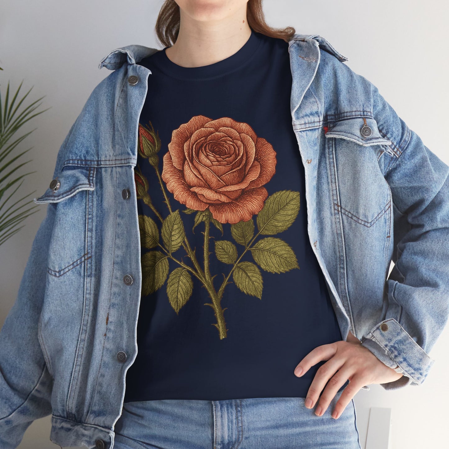 Vintage Botanical Rose T-Shirt – Minimalist Floral Aesthetic Tee