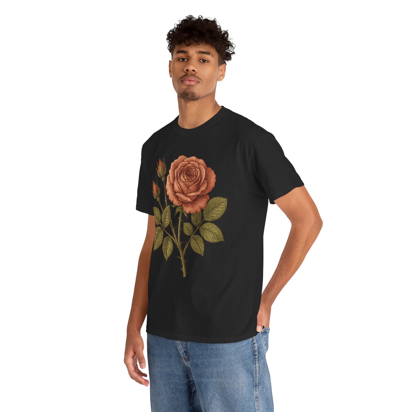 Vintage Botanical Rose T-Shirt – Minimalist Floral Aesthetic Tee
