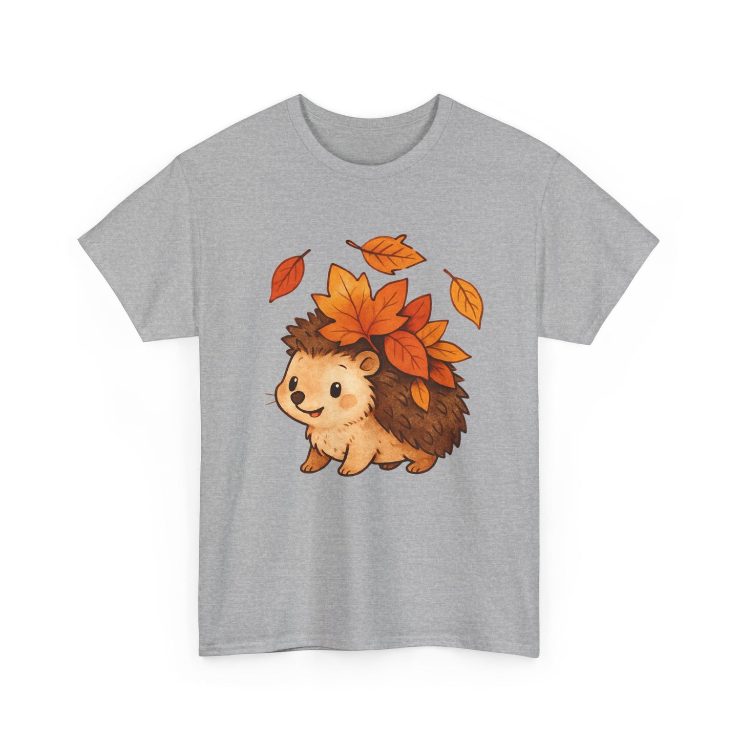Cute Hedgehog Autumn Leaves T-Shirt – Minimalist Nature Graphic Tee