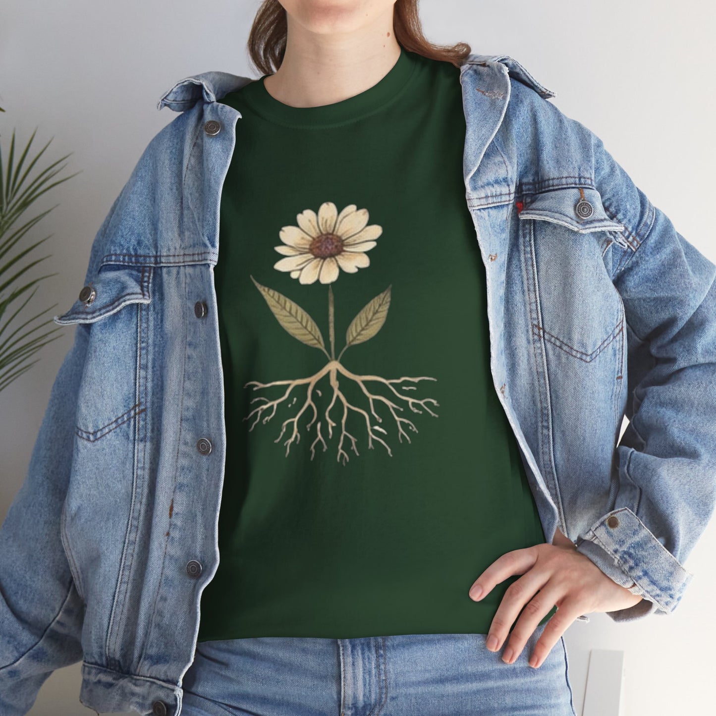 Minimalist Flower Roots T-Shirt – Nature Inspired Graphic Tee, Botanical Design, Aesthetic Plant Shirt, Unisex Cotton Tee