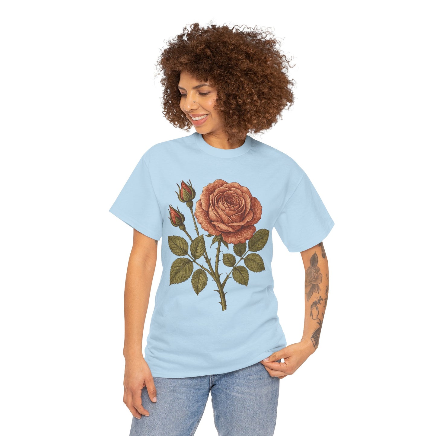 Vintage Botanical Rose T-Shirt – Minimalist Floral Aesthetic Tee
