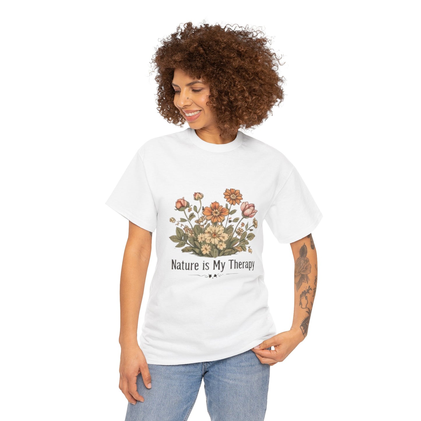 Nature Is My Therapy T-Shirt - Minimalist Floral Design Tee