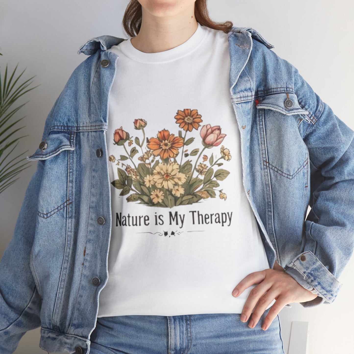 Nature Is My Therapy T-Shirt - Minimalist Floral Design Tee