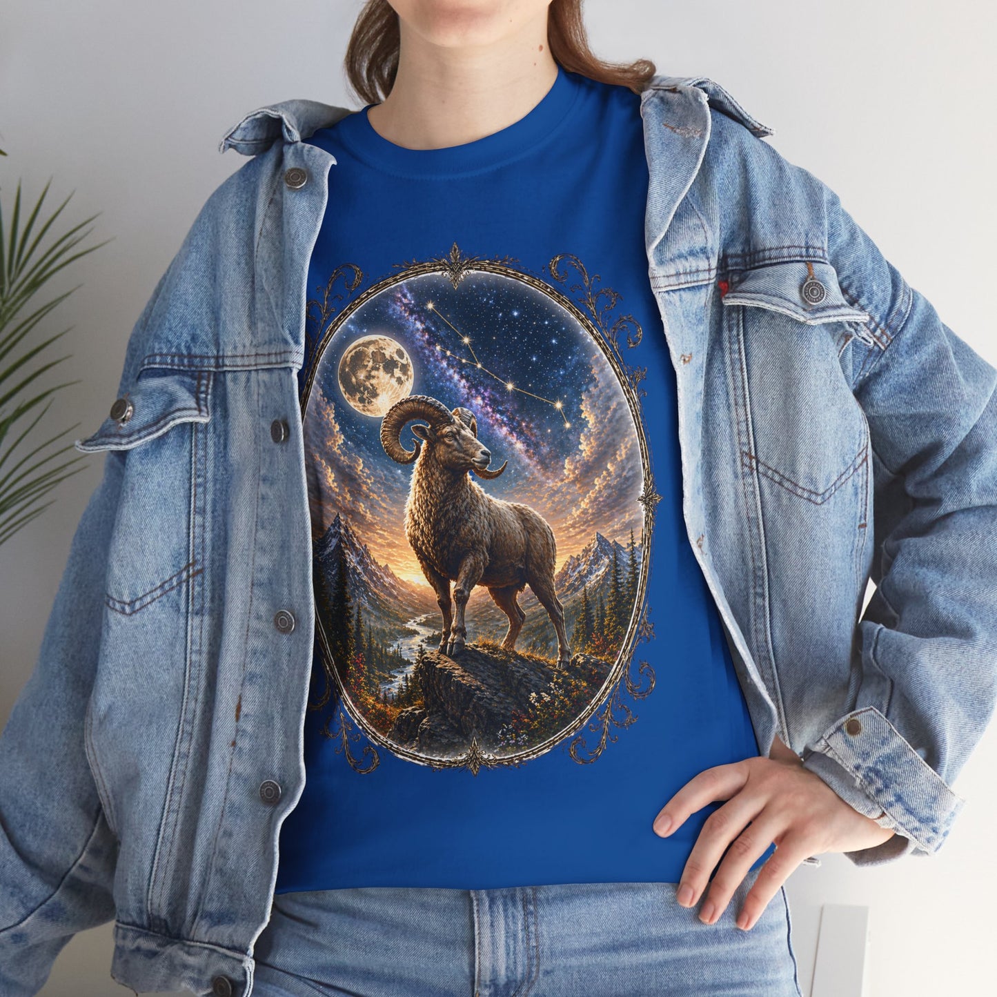 Aries Zodiac T-Shirt – Mystic Ram Moon Shirt, Astrology Graphic Tee, Spiritual Horoscope Design