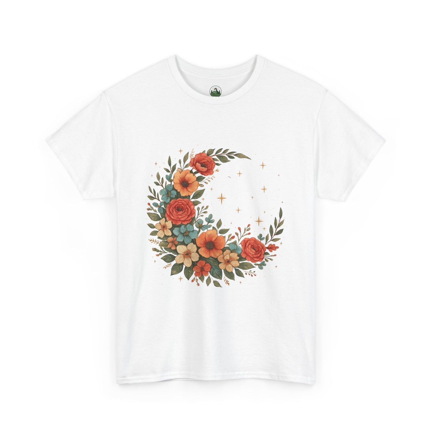 Floral Crescent Moon T-Shirt – Boho Nature Aesthetic Tee
