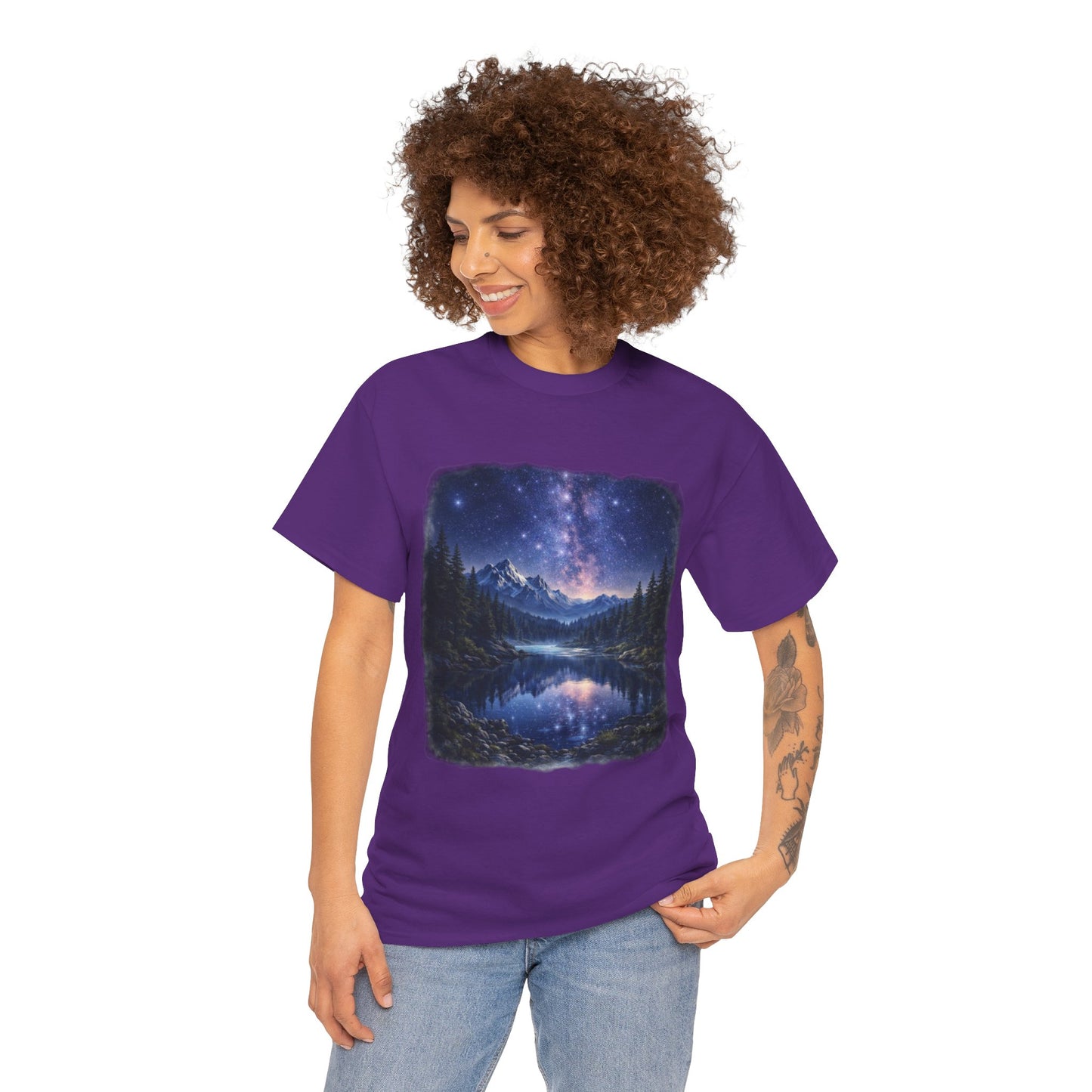 Midnight Reflection Nature T-Shirt – Moonlit Lake & Forest Design