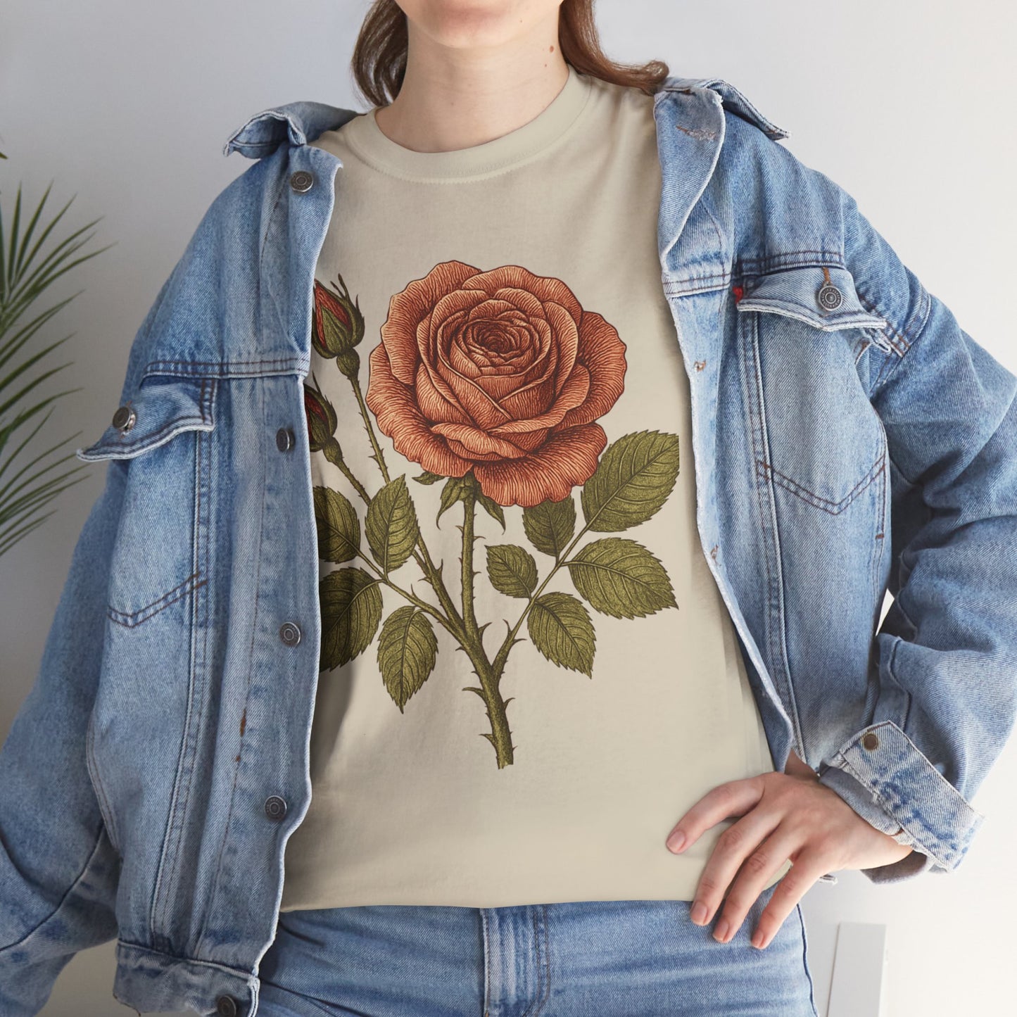 Vintage Botanical Rose T-Shirt – Minimalist Floral Aesthetic Tee
