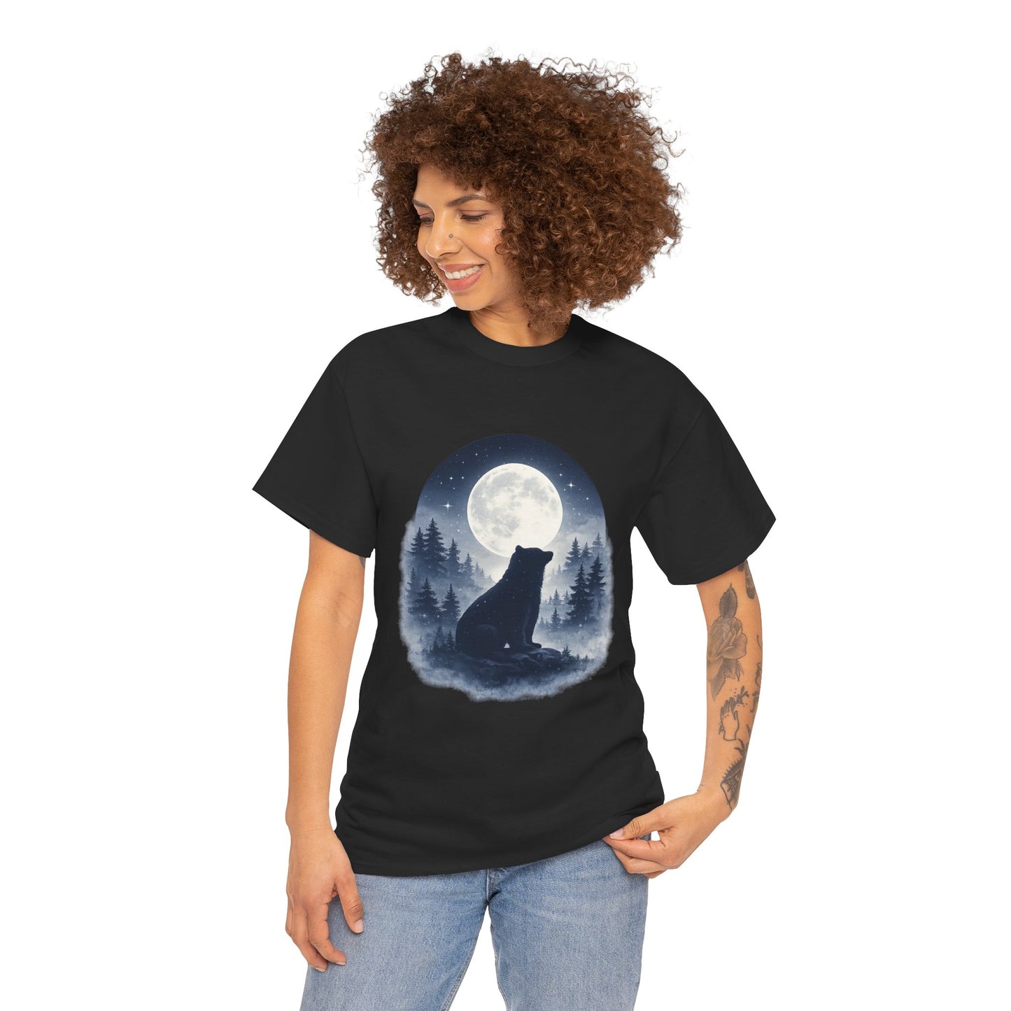 Mystic Bear Silhouette T-Shirt – Minimalist Nature Graphic Tee, Forest Spirit Design, Wildlife Lover Shirt
