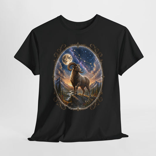 Aries Zodiac T-Shirt – Mystic Ram Moon Shirt, Astrology Graphic Tee, Spiritual Horoscope Design
