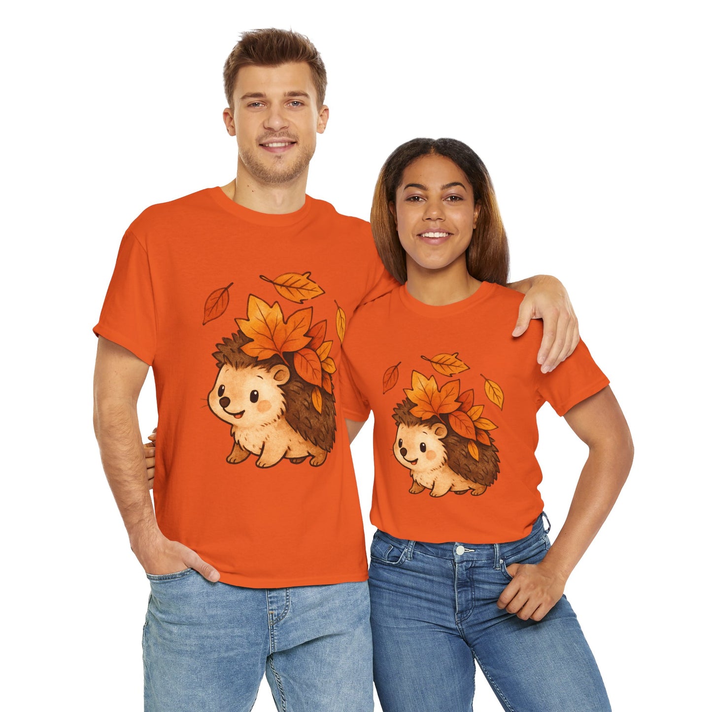 Cute Hedgehog Autumn Leaves T-Shirt – Minimalist Nature Graphic Tee