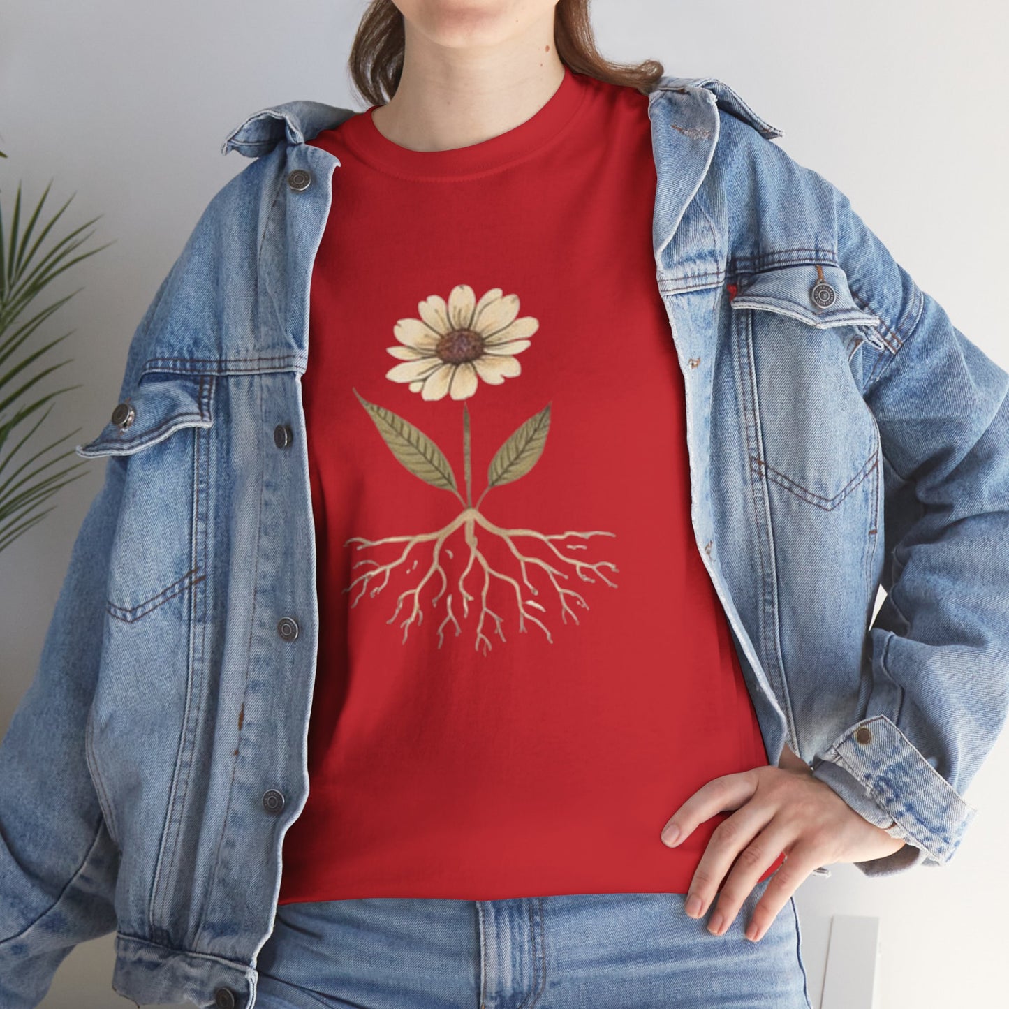 Minimalist Flower Roots T-Shirt – Nature Inspired Graphic Tee, Botanical Design, Aesthetic Plant Shirt, Unisex Cotton Tee