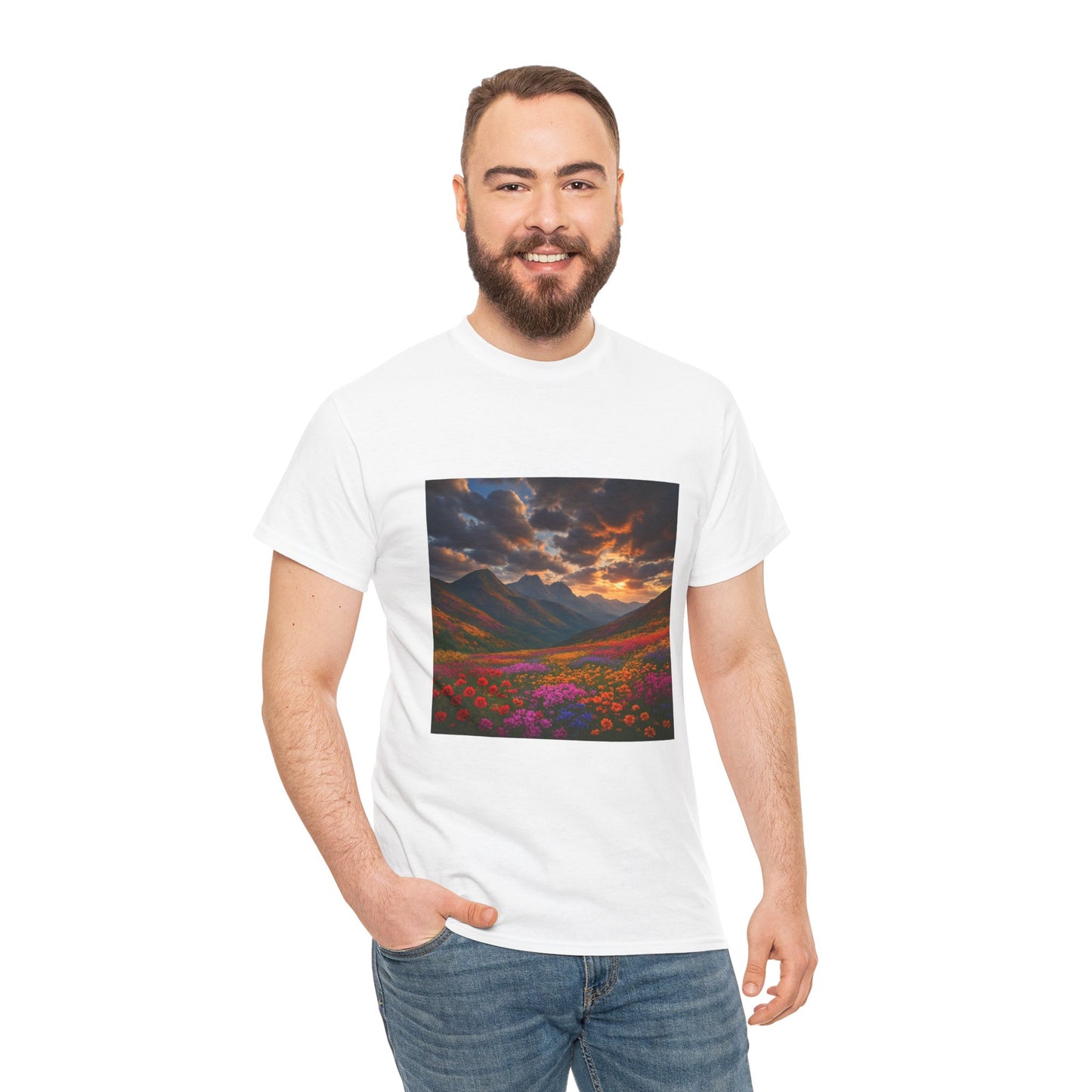 Wildflower Mountain Landscape T-Shirt – Minimalist Nature Graphic Tee