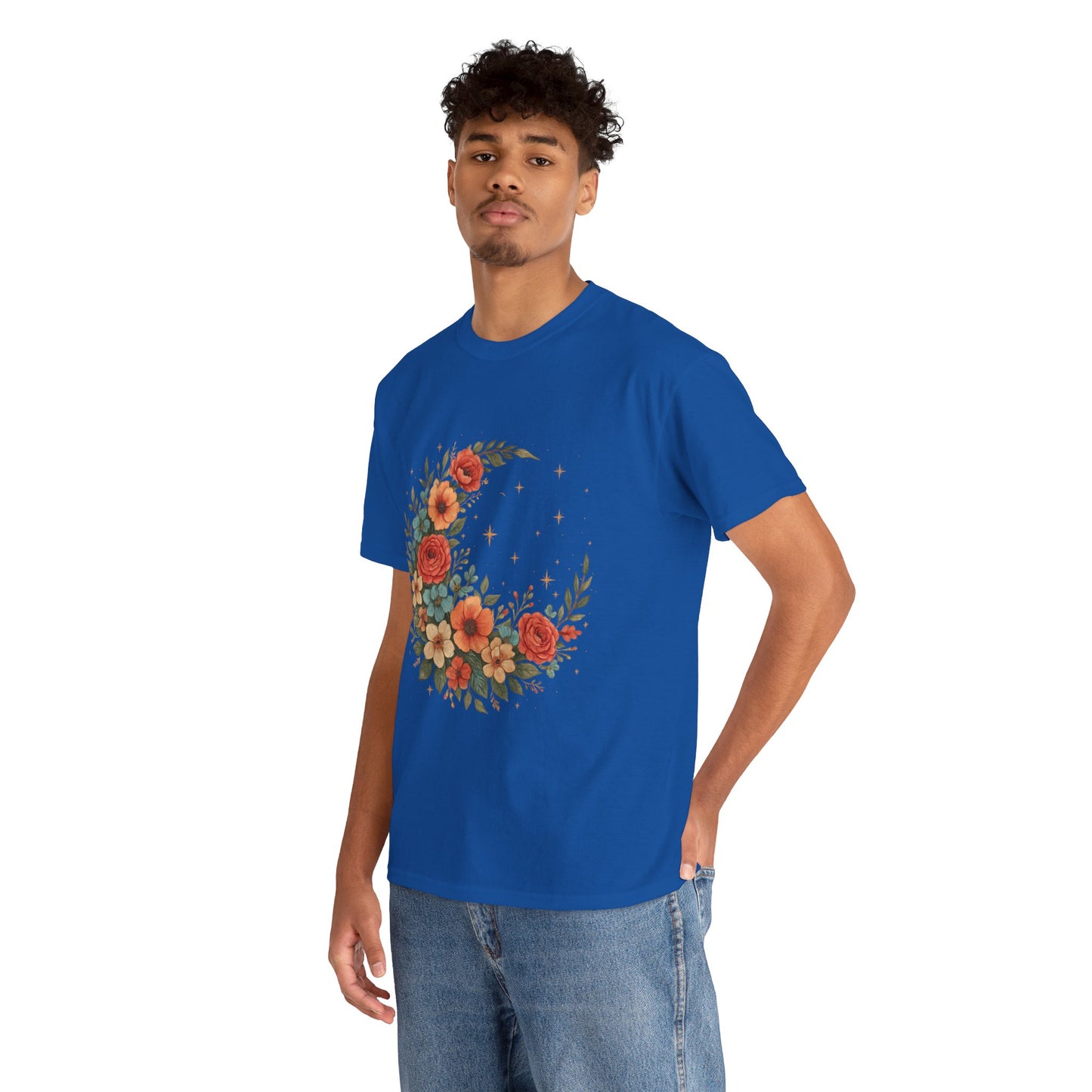 Floral Crescent Moon T-Shirt – Boho Nature Aesthetic Tee