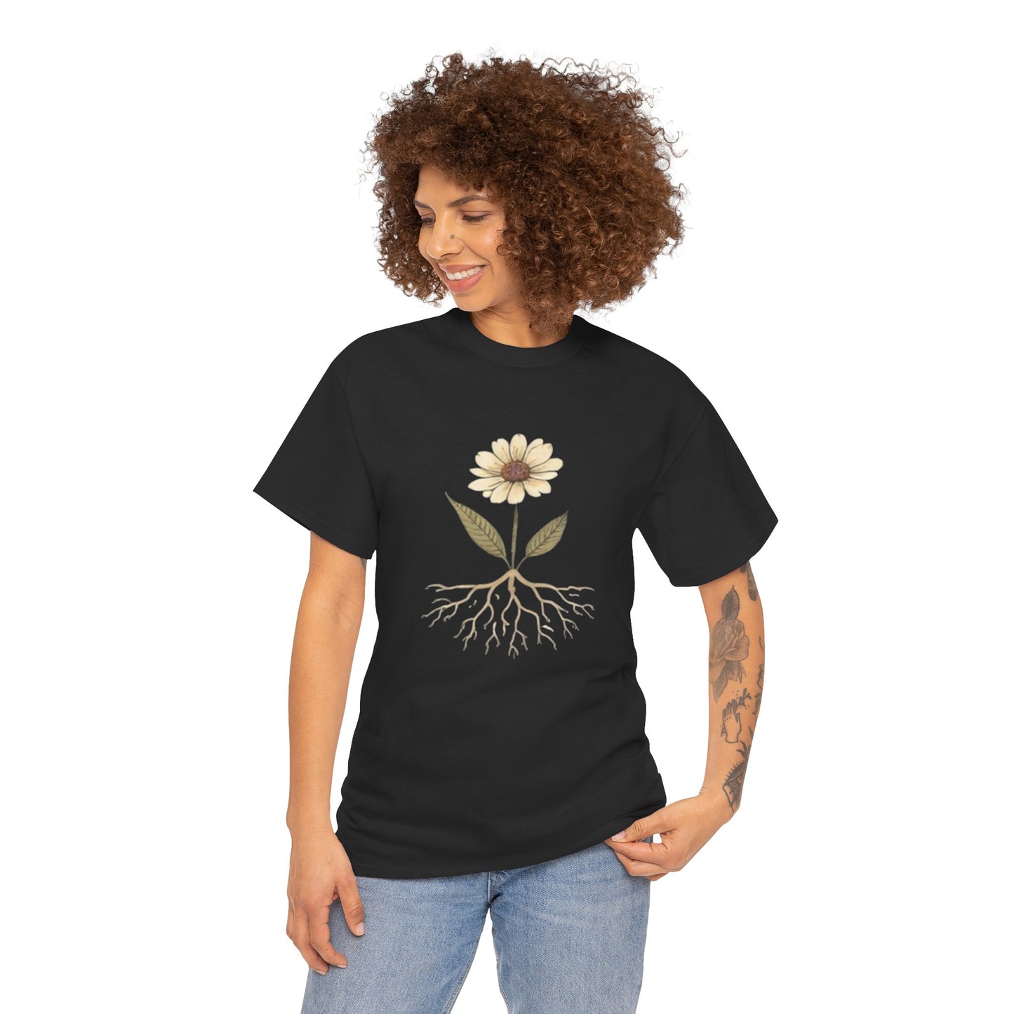 Minimalist Flower Roots T-Shirt – Nature Inspired Graphic Tee, Botanical Design, Aesthetic Plant Shirt, Unisex Cotton Tee