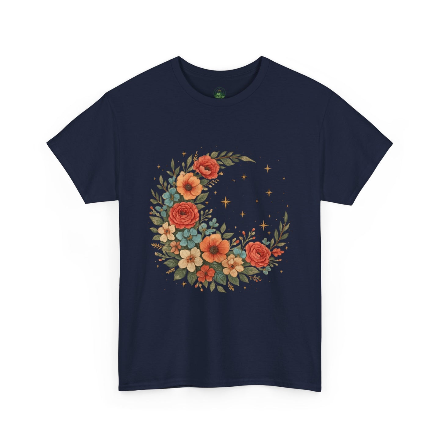 Floral Crescent Moon T-Shirt – Boho Nature Aesthetic Tee