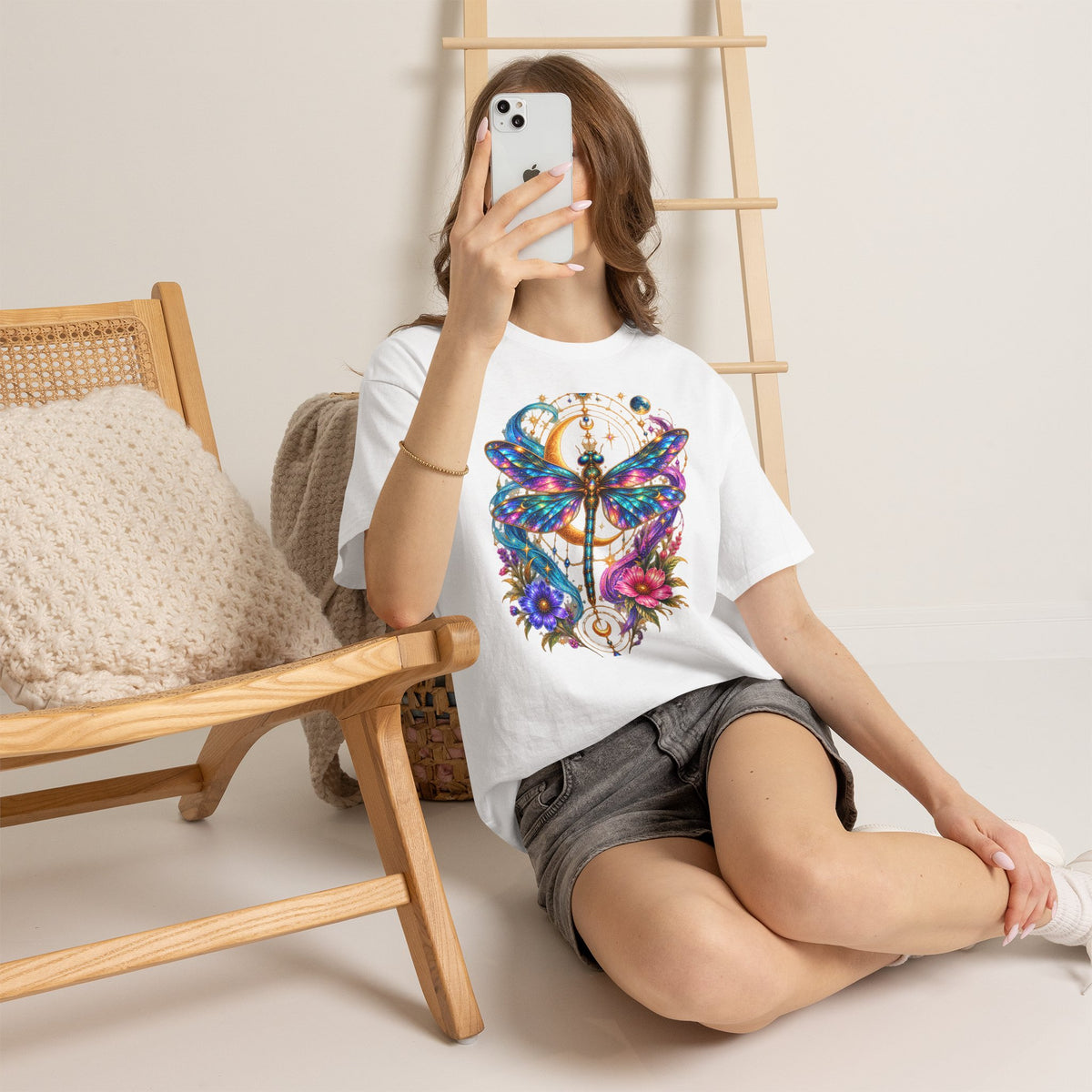 Celestial Dragonfly T-Shirt – Moon & Wildflower Nature Tee