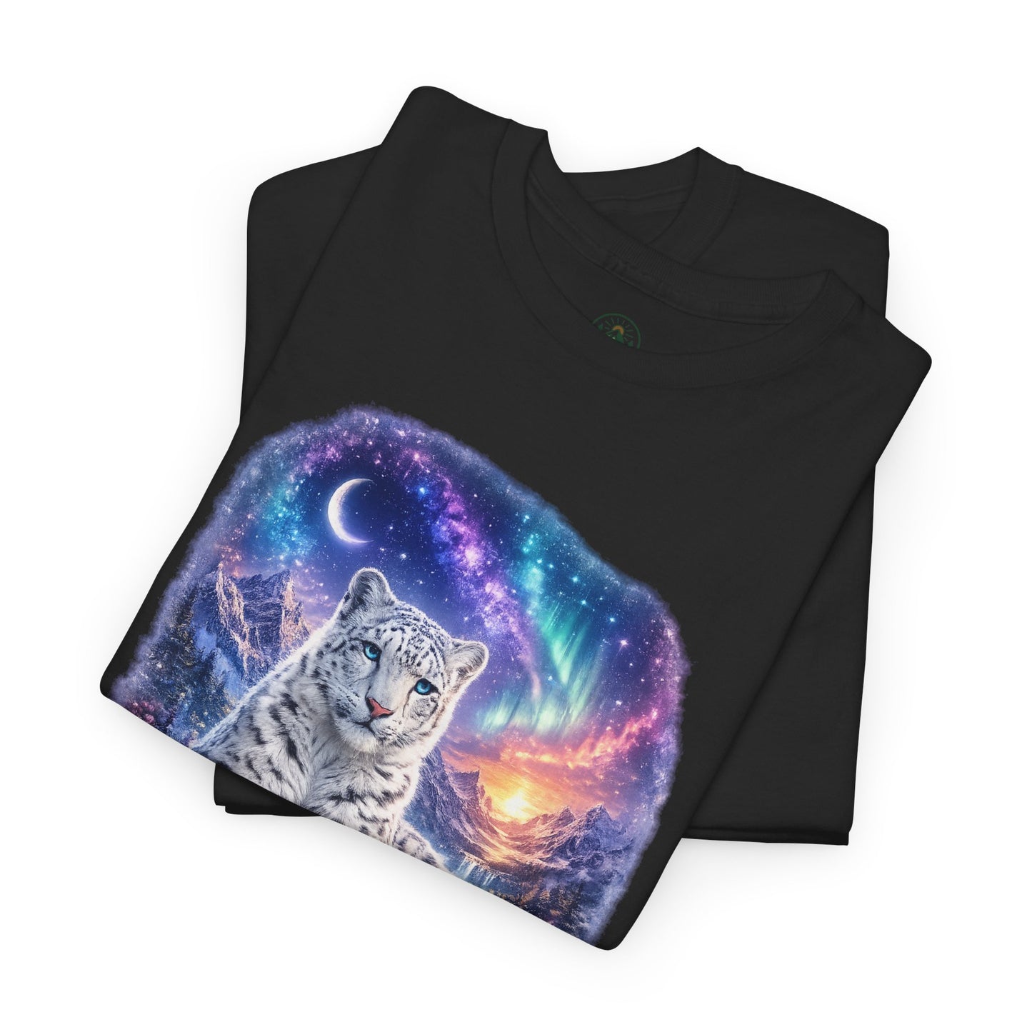 Snow Leopard T-Shirt – Mystic Mountain Wildlife Design | Cosmic Big Cat Graphic Tee
