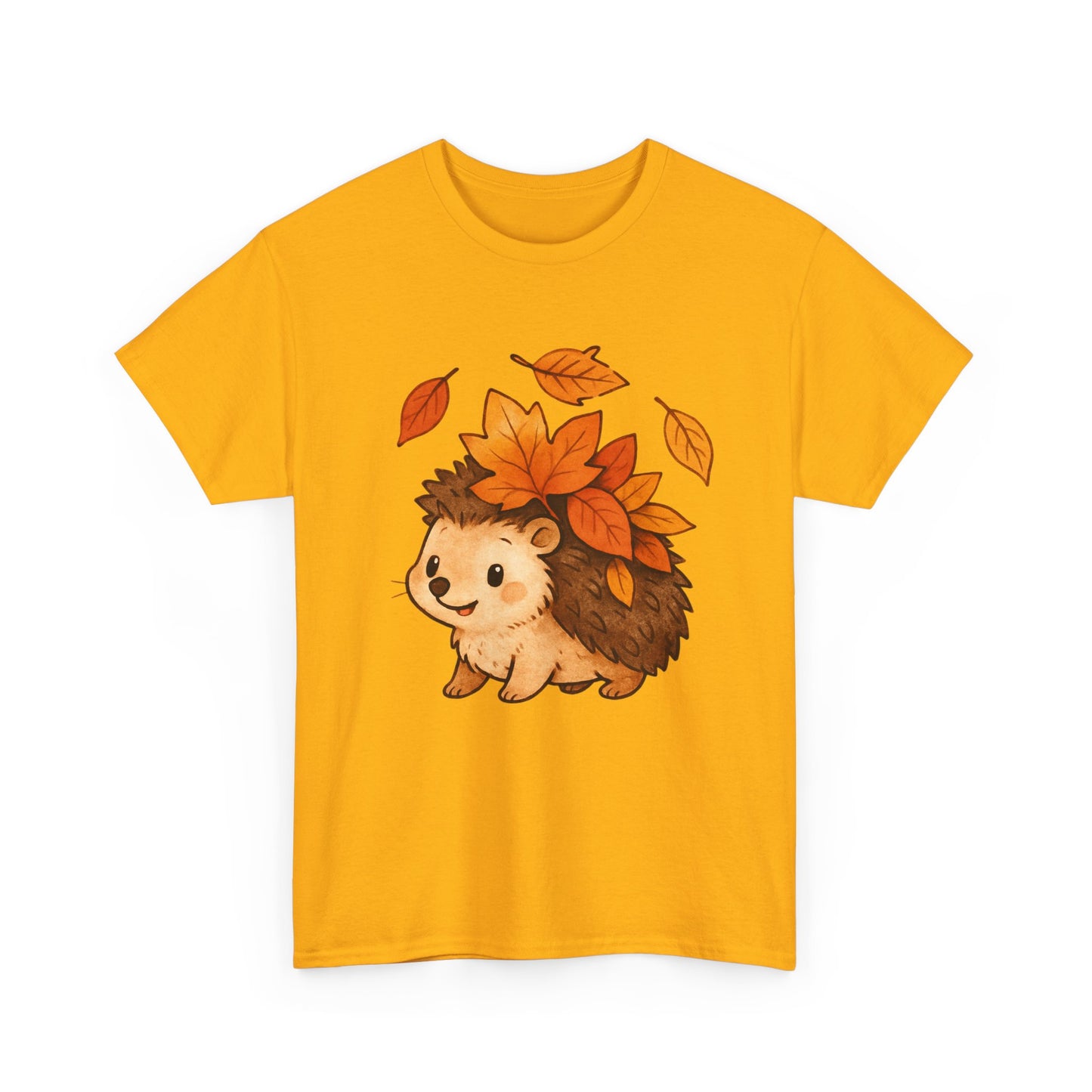 Cute Hedgehog Autumn Leaves T-Shirt – Minimalist Nature Graphic Tee