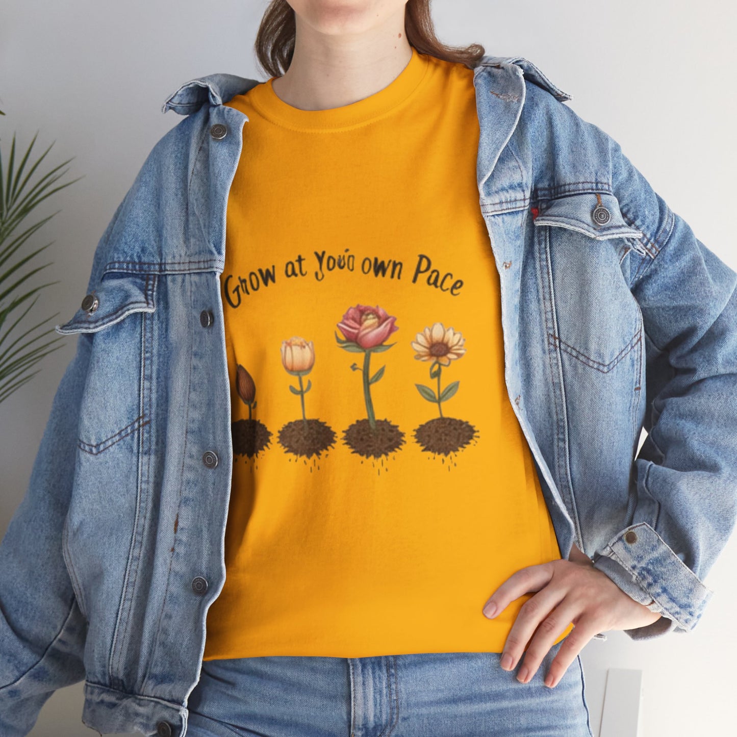 Grow at Your Own Pace T-Shirt – Minimalist Flower Pot Tee, Aesthetic Botanical Shirt, Unisex Gift for Plant Lovers