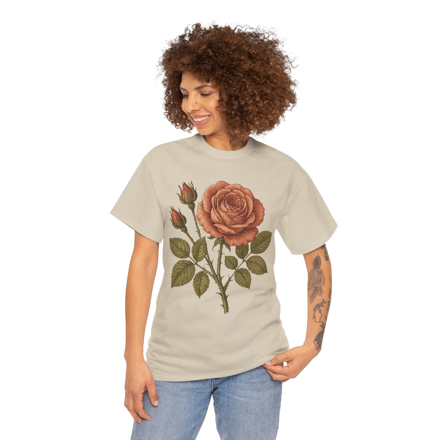 Vintage Botanical Rose T-Shirt – Minimalist Floral Aesthetic Tee